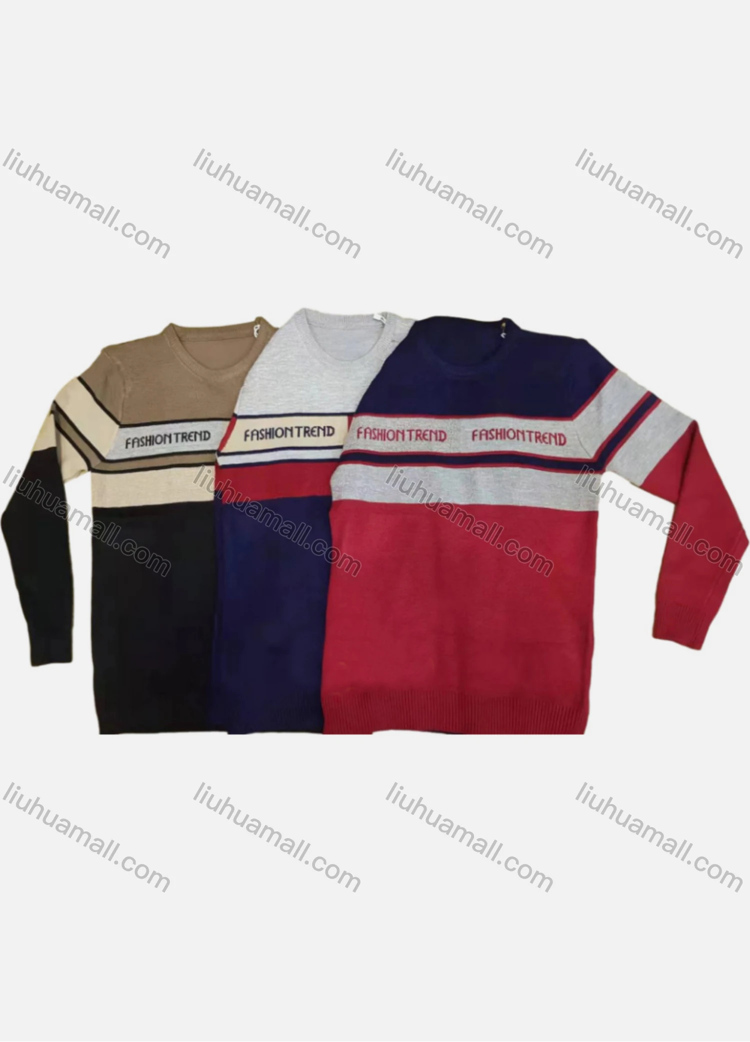 Wholesale Boy's Casual Striped Letter Print Colorblock Vintage Round Neck Long Sleeve Sweater - Liuhuamall