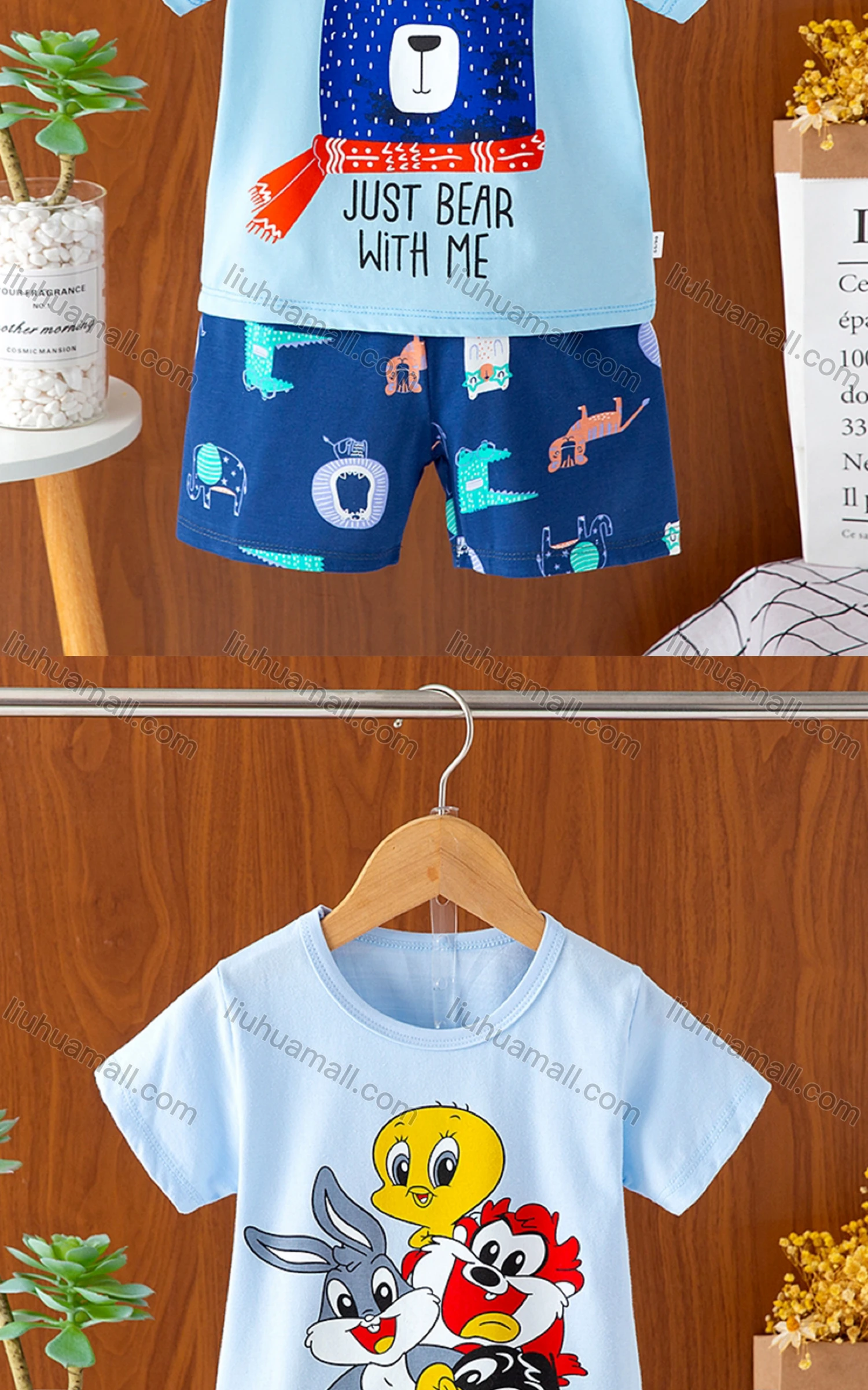 Wholesale Boys Casual Short Sleeve Cartoon Graphic T-shirts&Shorts 2 Piece Homewear Sets - Liuhuamall
