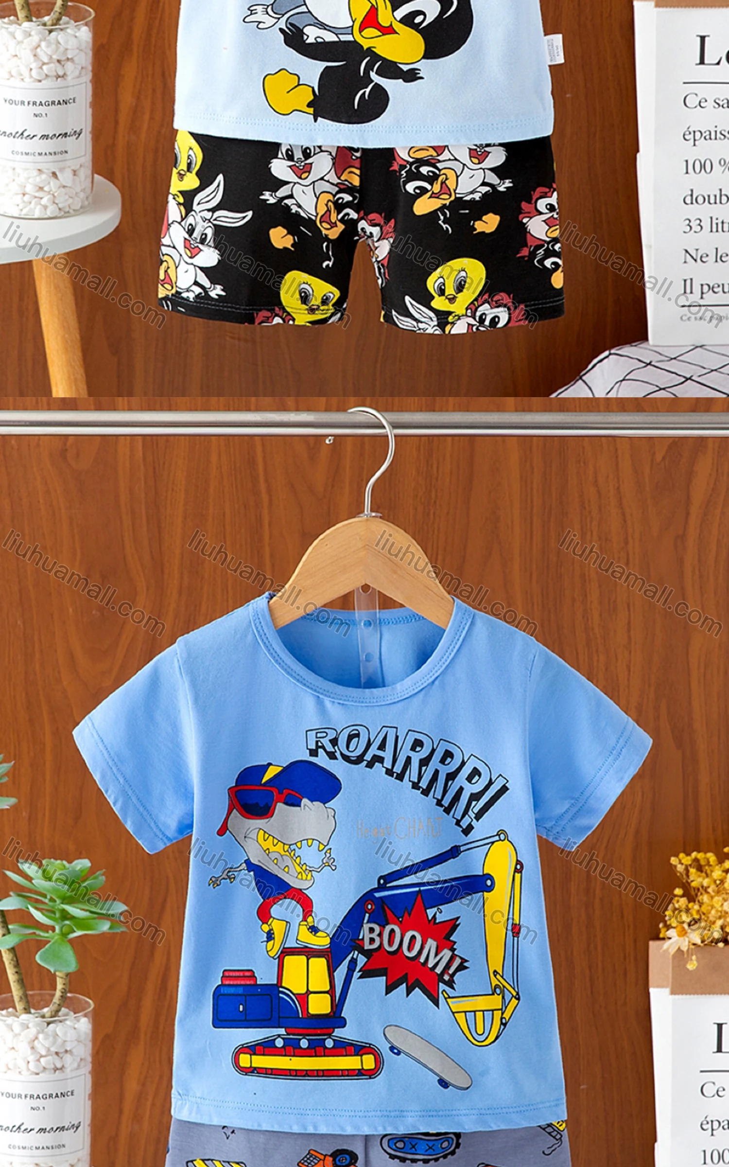 Wholesale Boys Casual Short Sleeve Cartoon Graphic T-shirts&Shorts 2 Piece Homewear Sets - Liuhuamall