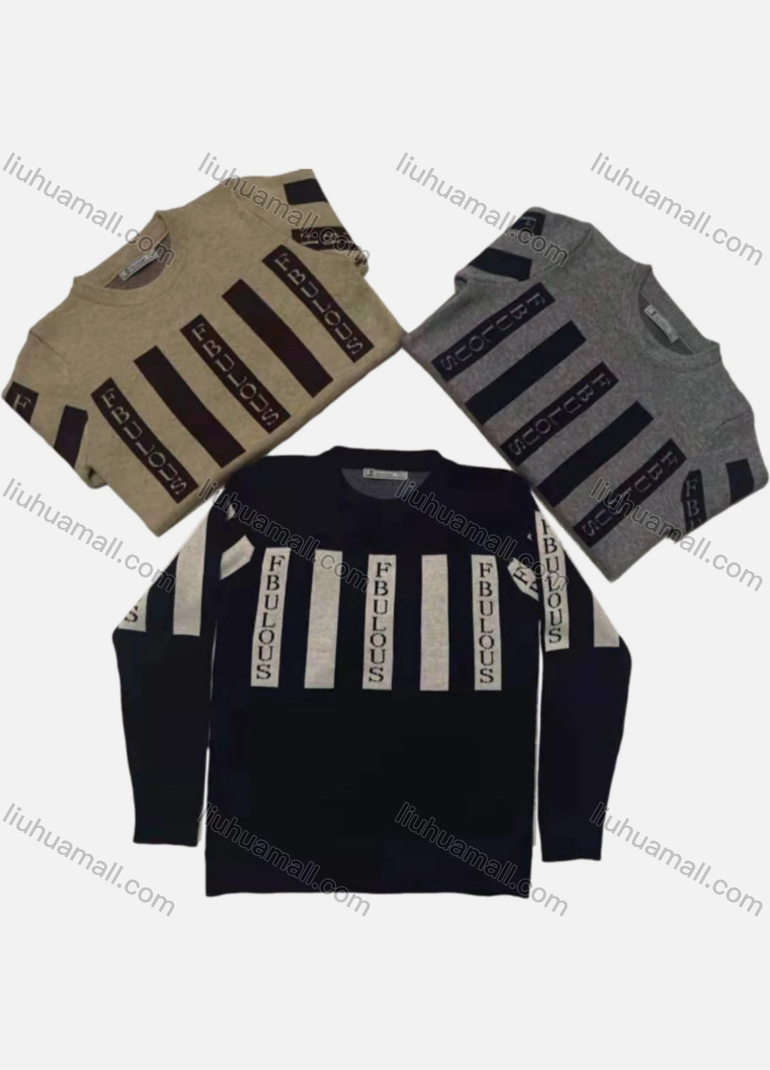 Wholesale Boy's Casual Striped Letter Print Round Neck Long Sleeve Sweater - Liuhuamall