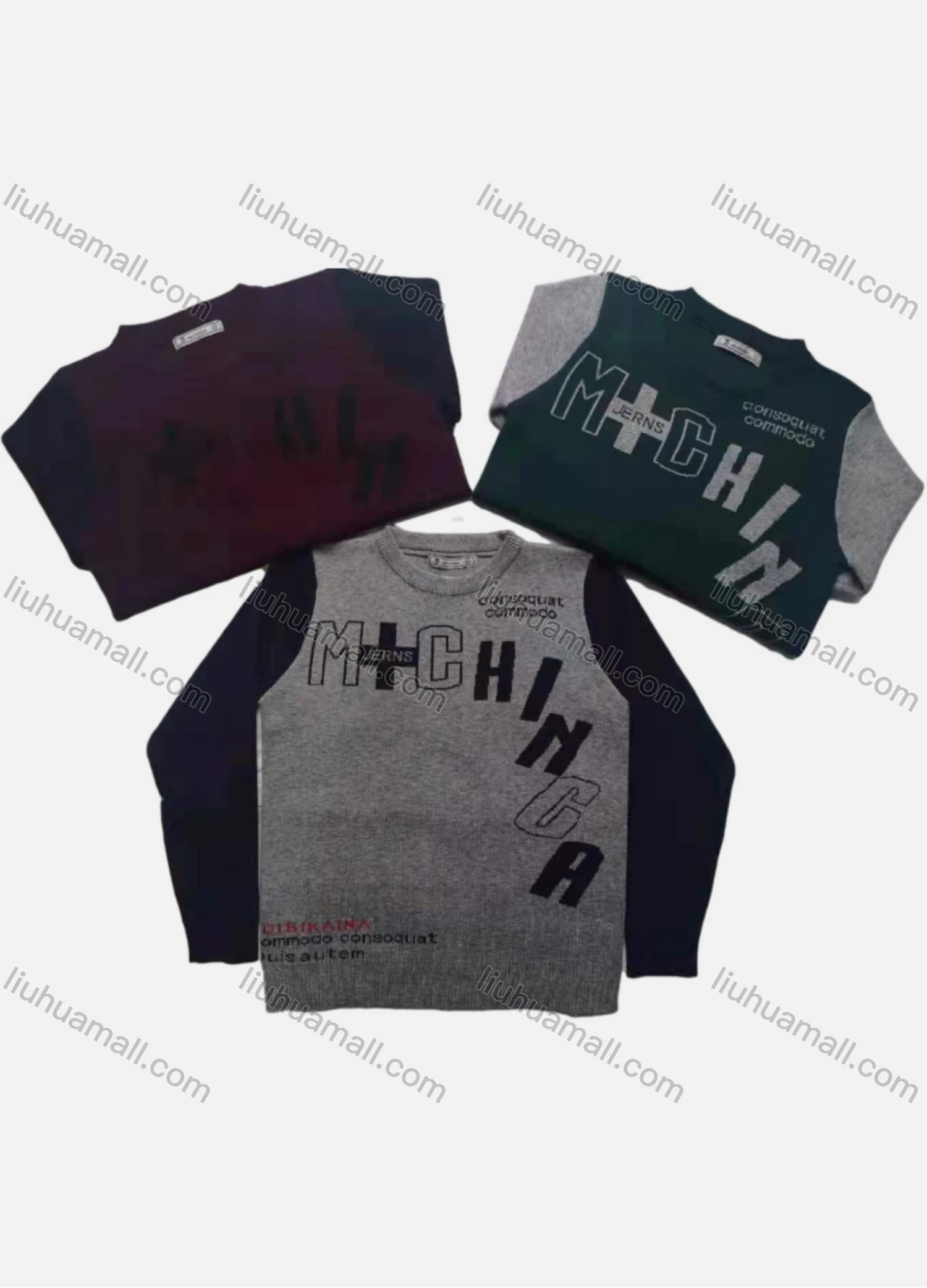 Wholesale Boy's Casual Colorblock Letter Print Round Neck Long Sleeve Sweater - Liuhuamall