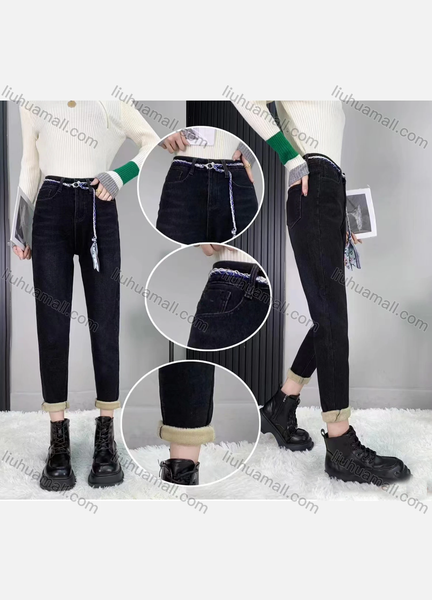 Wholesale Women's Casual Plain Button Closure Slim Fit Wash Jeans - Liuhuamall