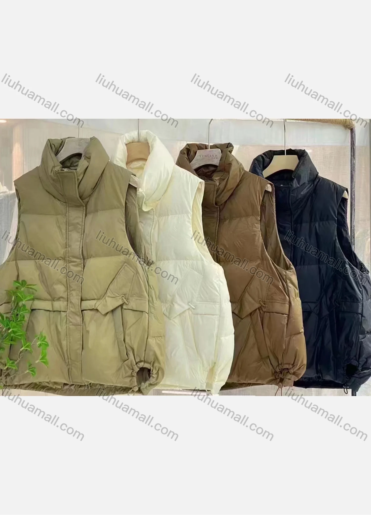 Wholesale Women's Casual High Neck Thermal Lined Plain Puffer Vest Jacket - Liuhuamall