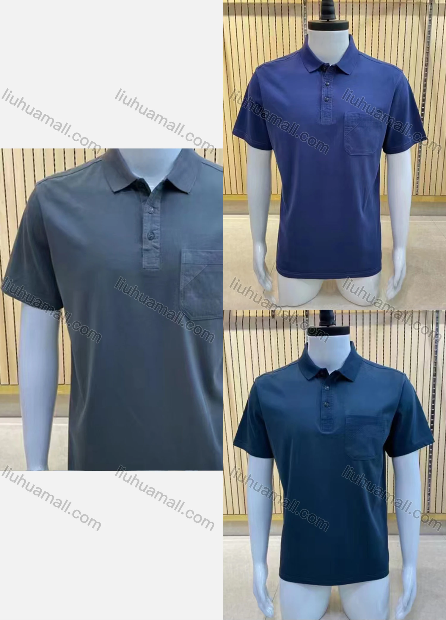 Wholesale Men's Casual Short Sleeve Button Front Plain Polo Shirts - Liuhuamall