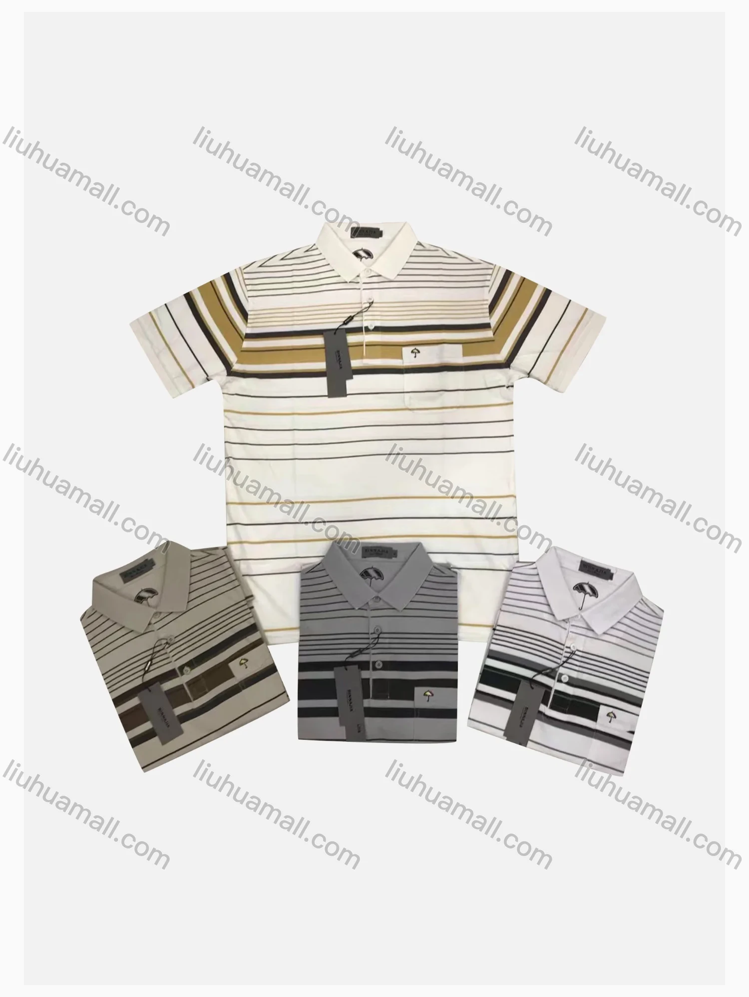 Wholesale Men's Casual Striped Short Sleeve Patch Pocket Polo Shirts - Liuhuamall