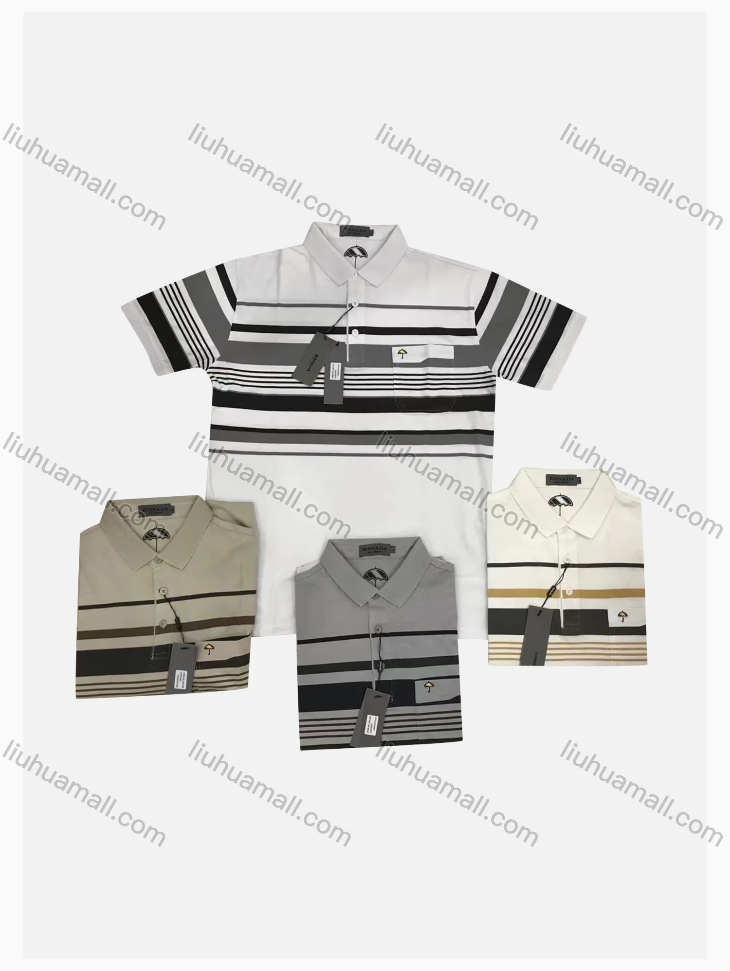 Wholesale Men's Casual Striped Short Sleeve Patch Pocket Polo Shirts - Liuhuamall