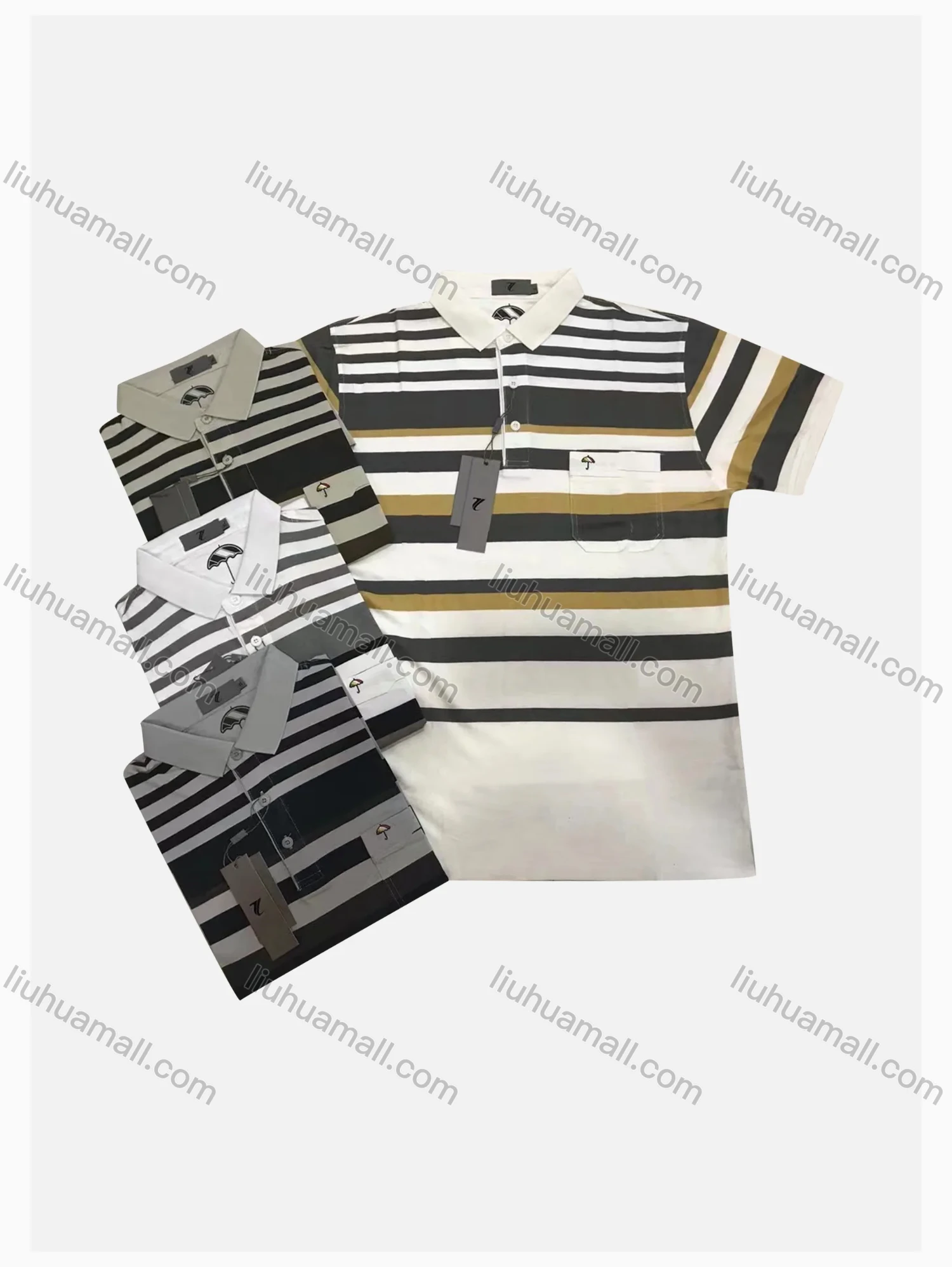 Wholesale Men's Casual Striped Colorblock Short Sleeve Patch Pocket Polo Shirts - Liuhuamall