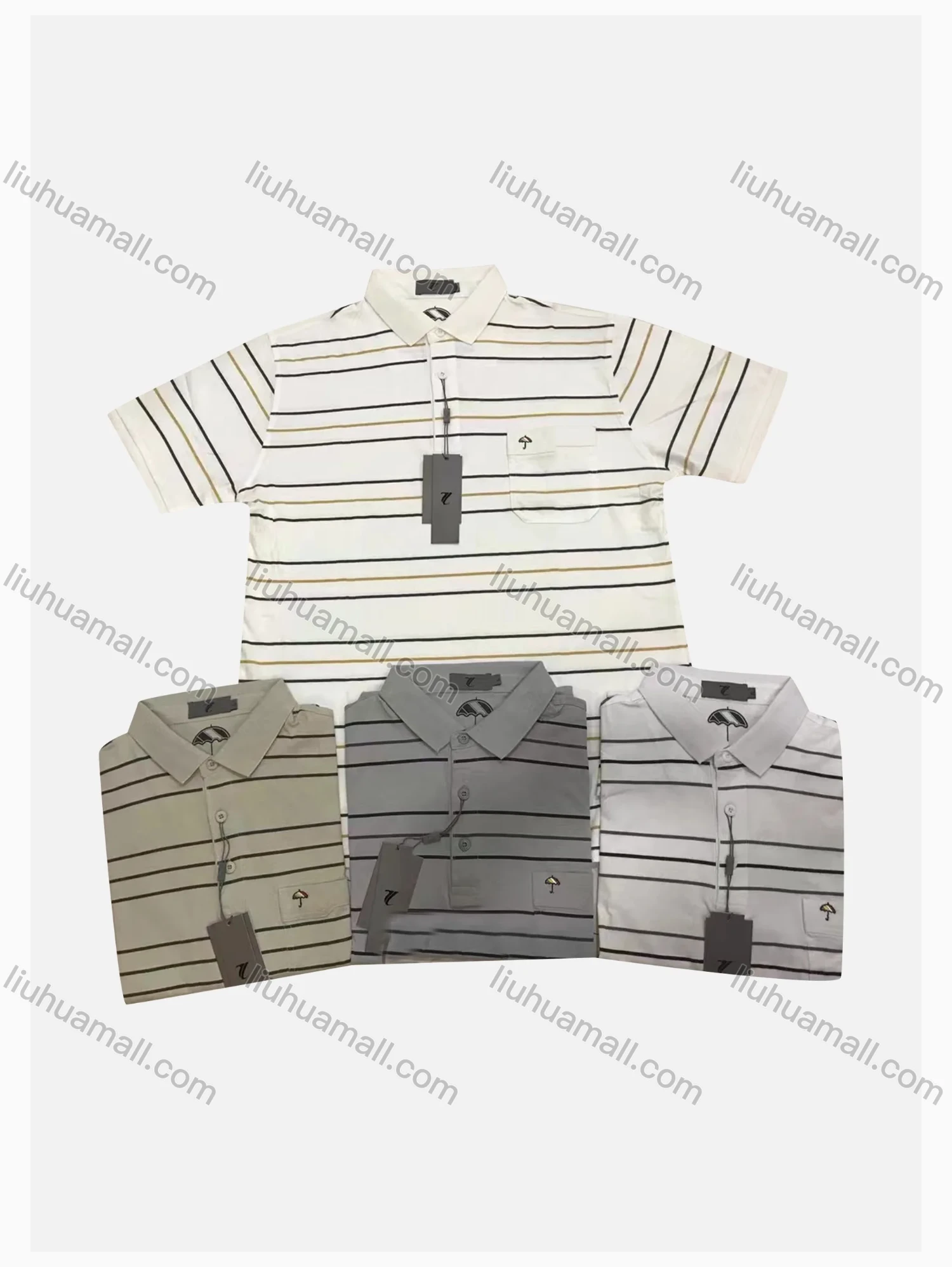 Wholesale Men's Casual Striped Short Sleeve Patch Pocket Polo Shirts - Liuhuamall