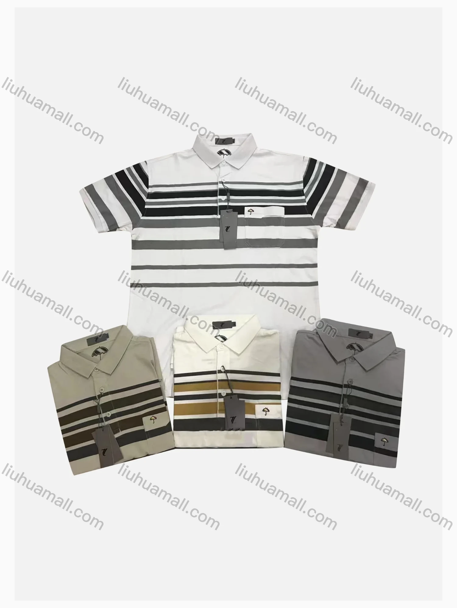 Wholesale Men's Casual Striped Short Sleeve Patch Pocket Polo Shirts - Liuhuamall