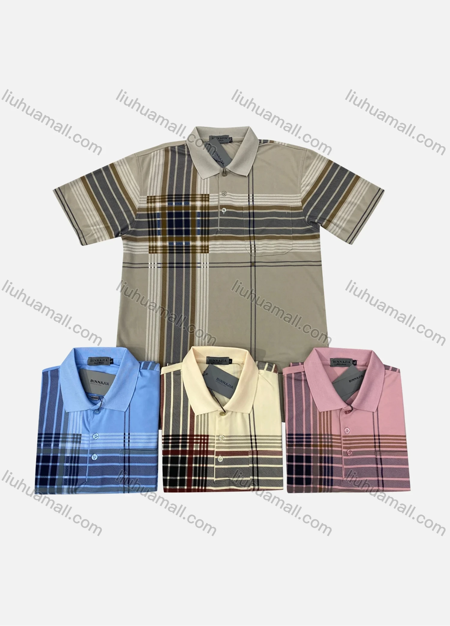 Wholesale Men's Casual Striped Colorblock Short Sleeve Patch Pocket Polo Shirts - Liuhuamall