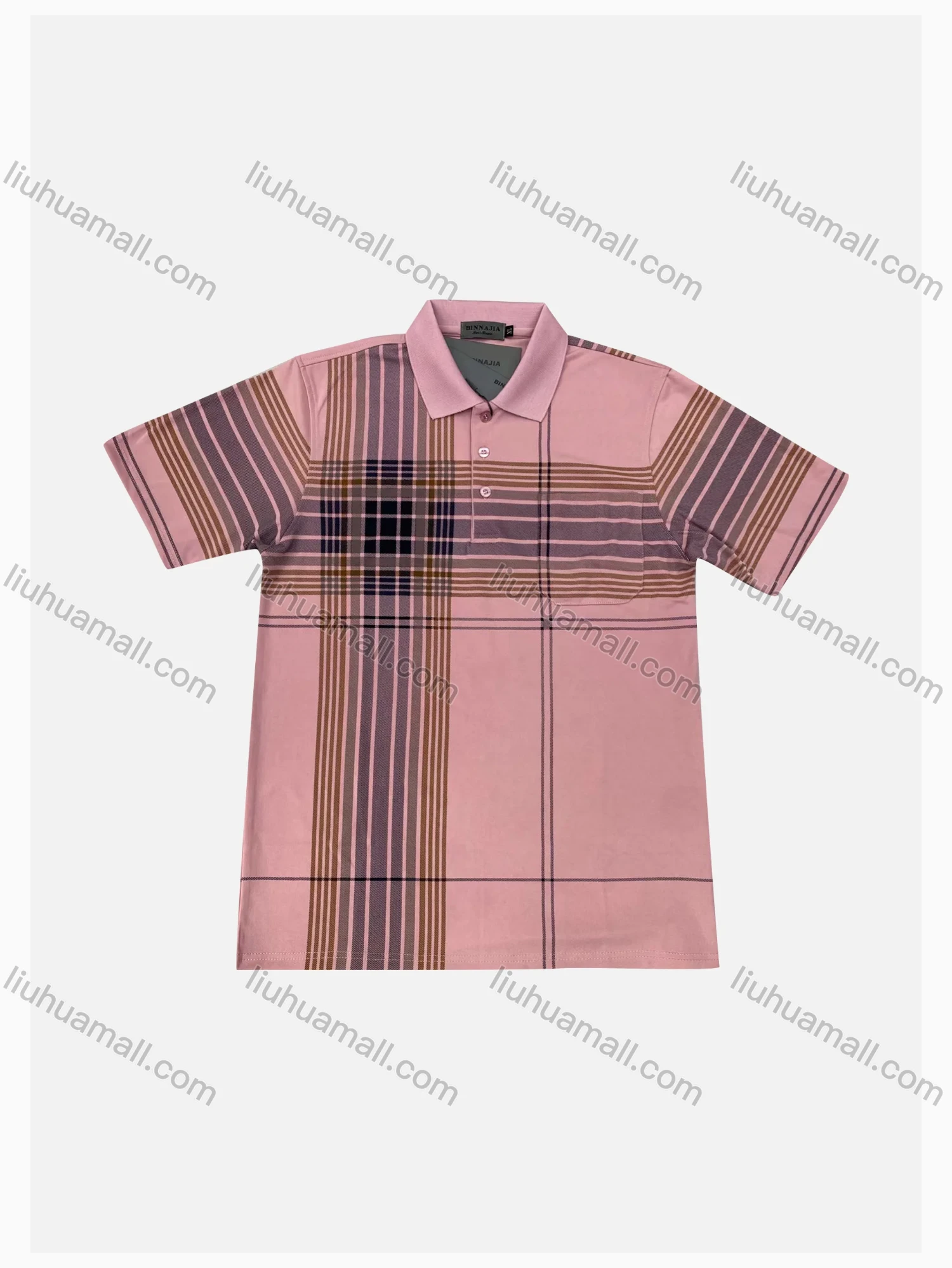 Wholesale Men's Casual Striped Colorblock Short Sleeve Patch Pocket Polo Shirts - Liuhuamall