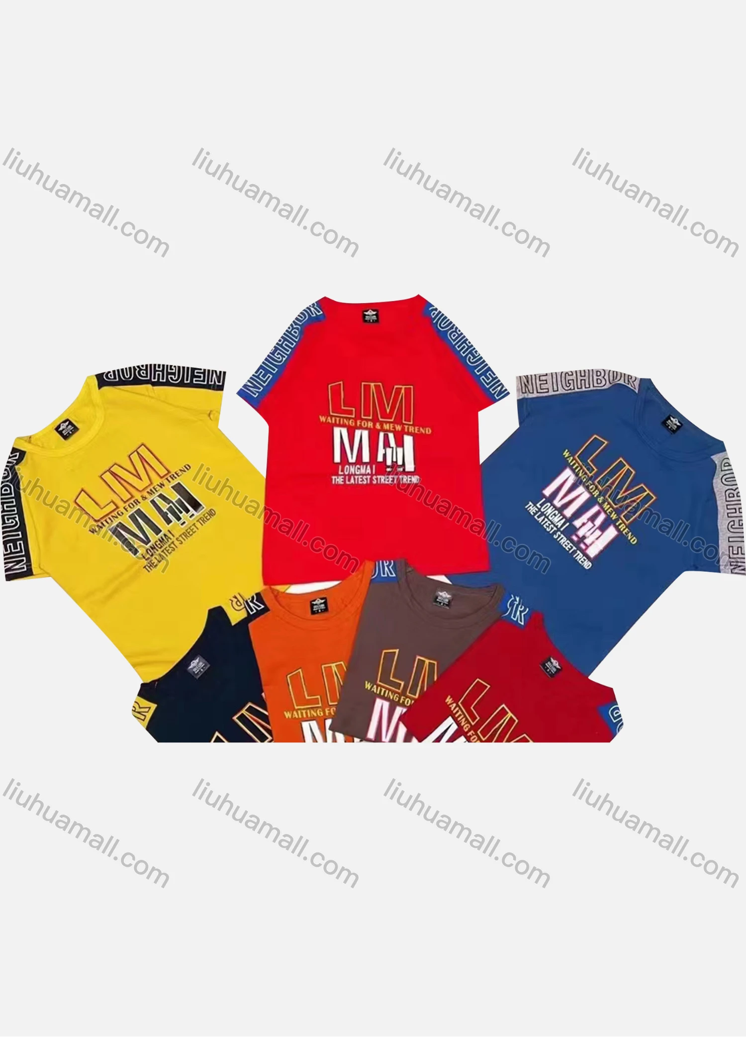 Wholesale Boys Casual Crew Neck Short Sleeve Colorblock Letter Graphic T-shirts - Liuhuamall