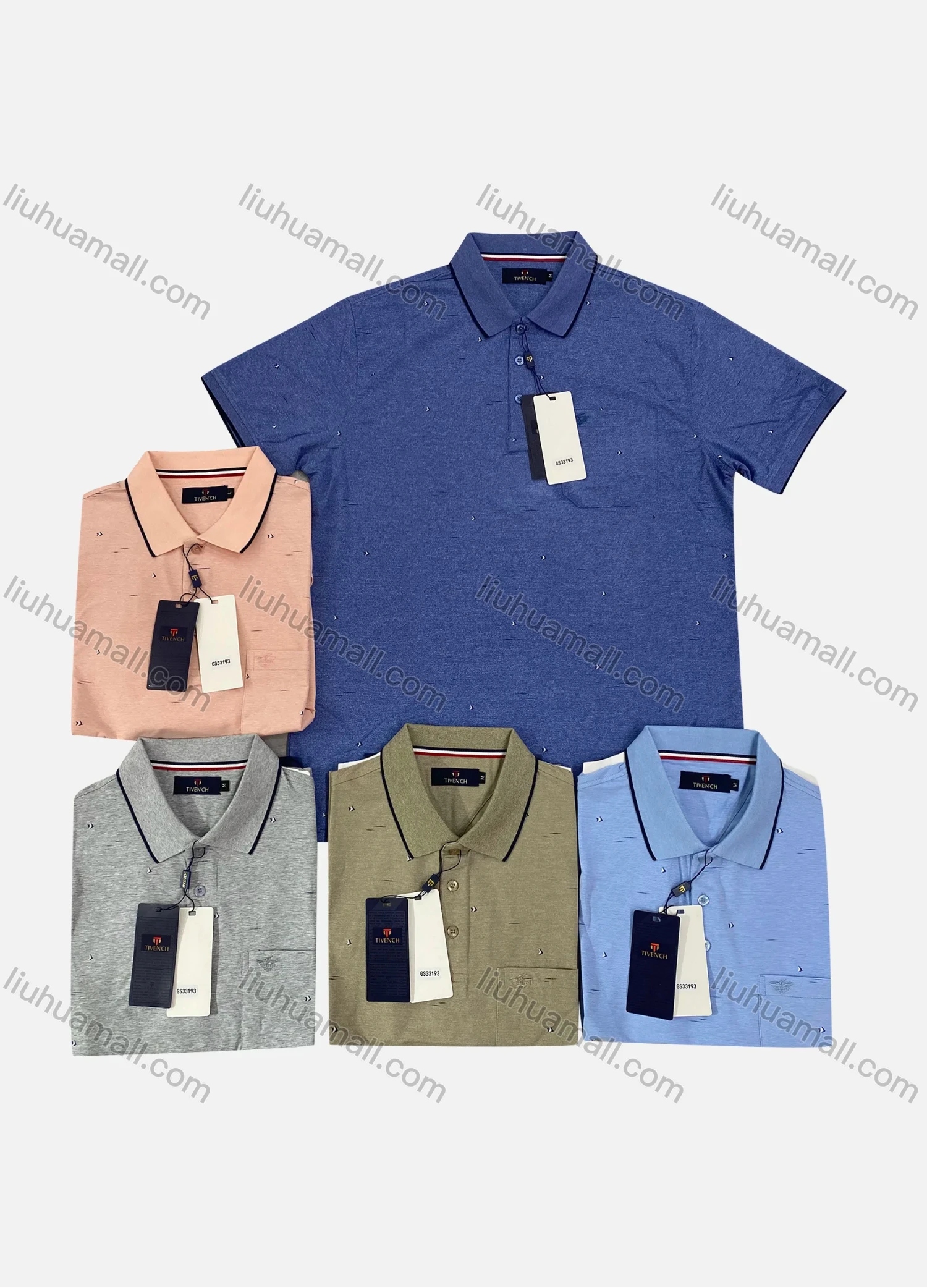 Wholesale Men's Casual Allover Print Short Sleeve Patch Pocket Polo Shirts - Liuhuamall