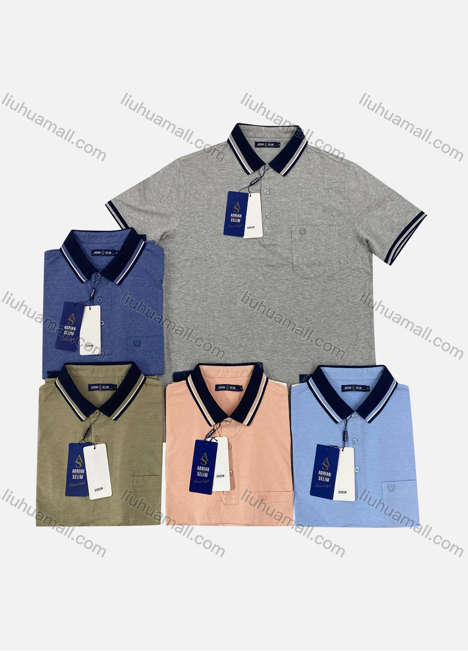 Wholesale Men's Casual Plain Striped Trim Contrast Short Sleeve Patch Pocket Polo Shirts - Liuhuamall
