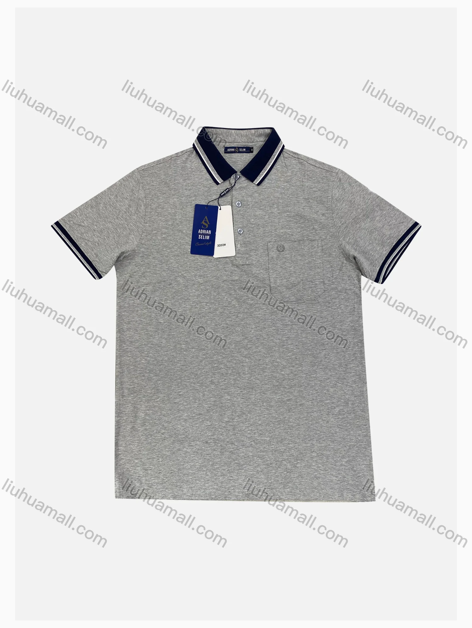 Wholesale Men's Casual Plain Striped Trim Contrast Short Sleeve Patch Pocket Polo Shirts - Liuhuamall