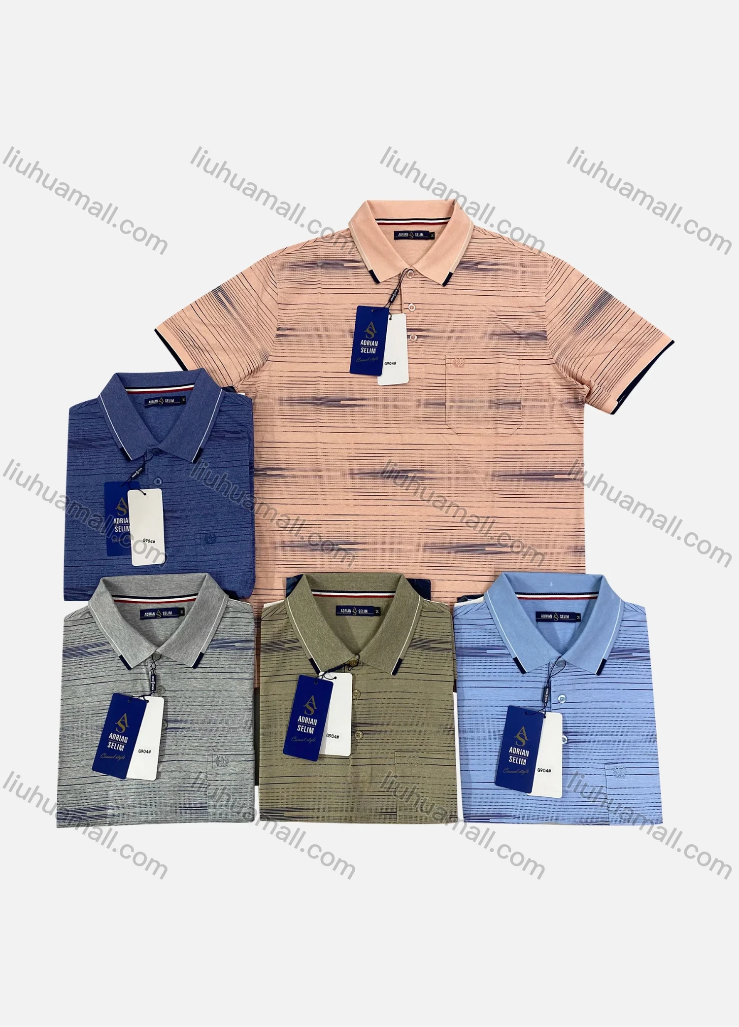 Wholesale Men's Casual Striped Short Sleeve Patch Pocket Polo Shirts - Liuhuamall