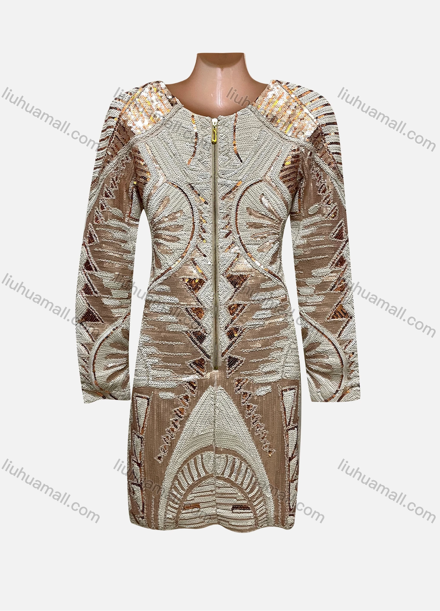 Wholesale Women's Vintage Scoop Neck Long Sleeve Folkloric Knit Dress - Liuhuamall