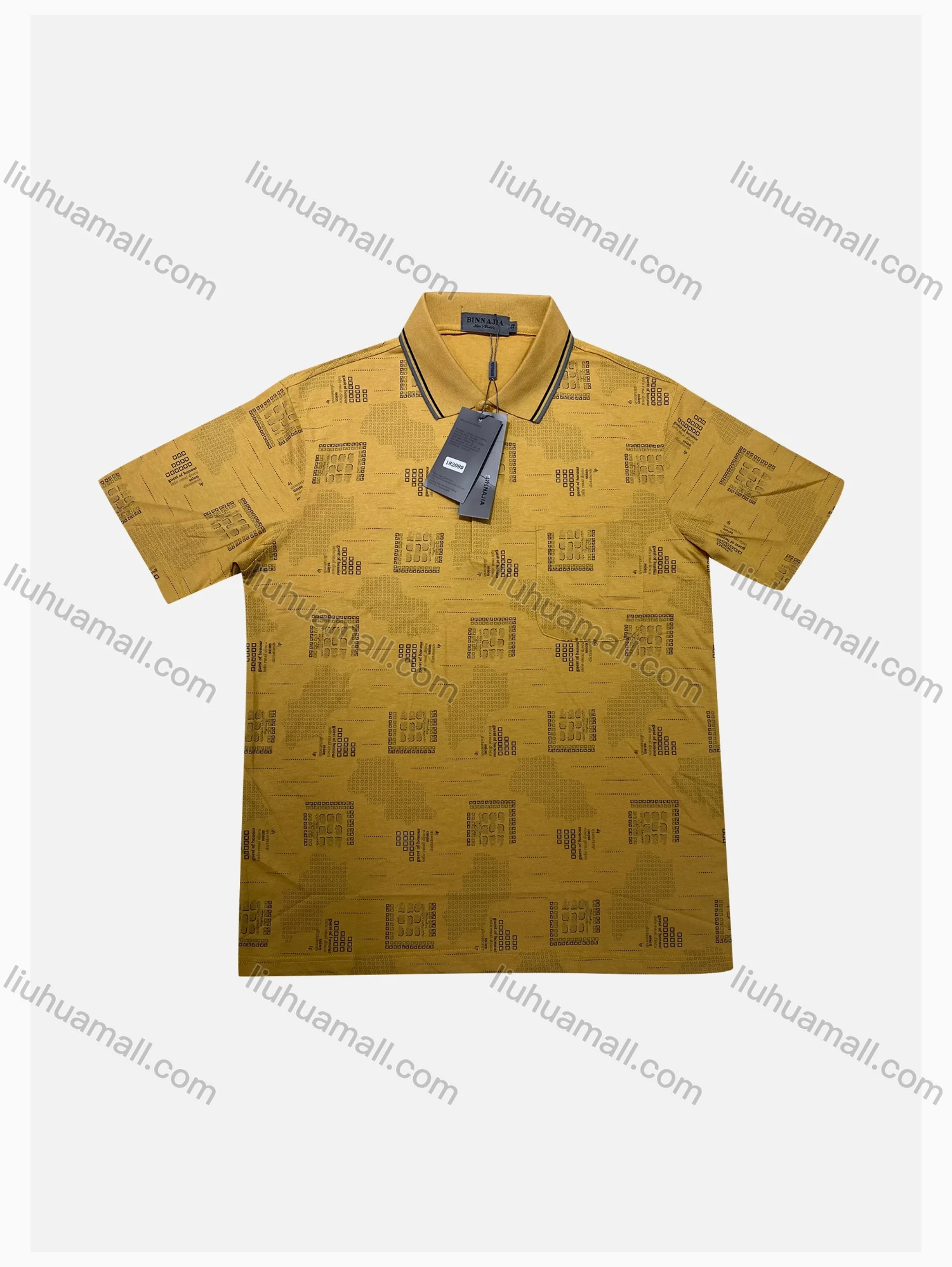 Wholesale Men's Casual Allover Print Striped Trim Short Sleeve Patch Pocket Polo Shirts - Liuhuamall