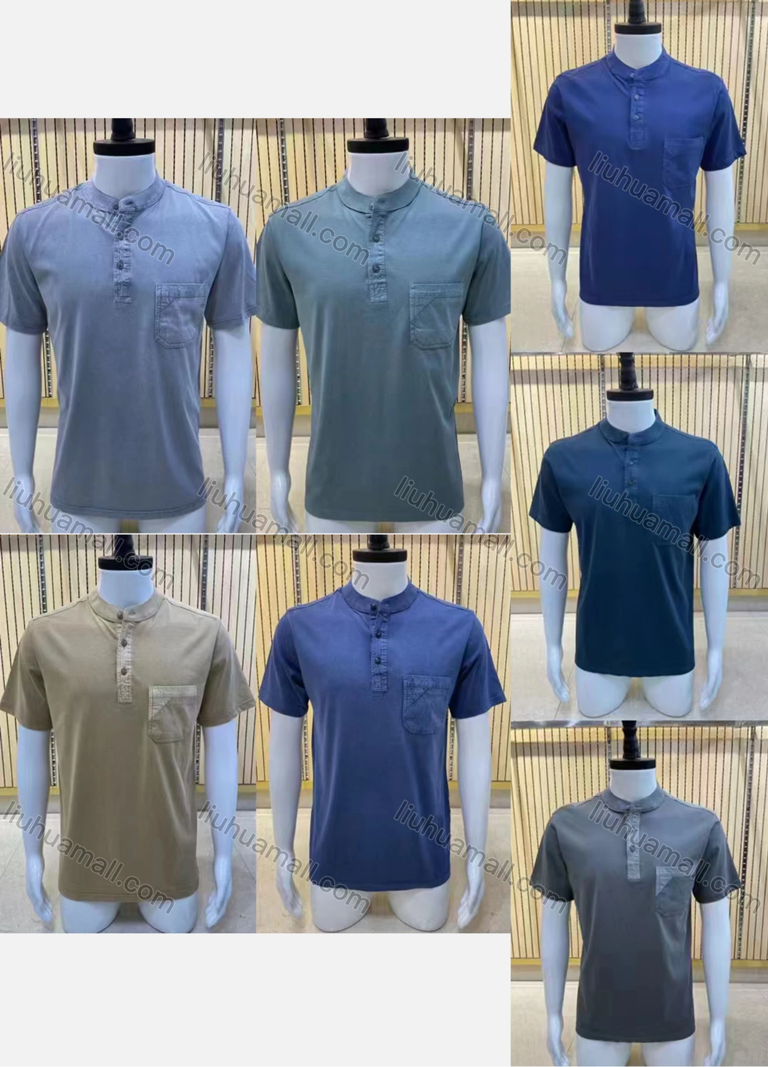 Wholesale Men's Casual Short Sleeve Button Front Plain Henley Shirts - Liuhuamall