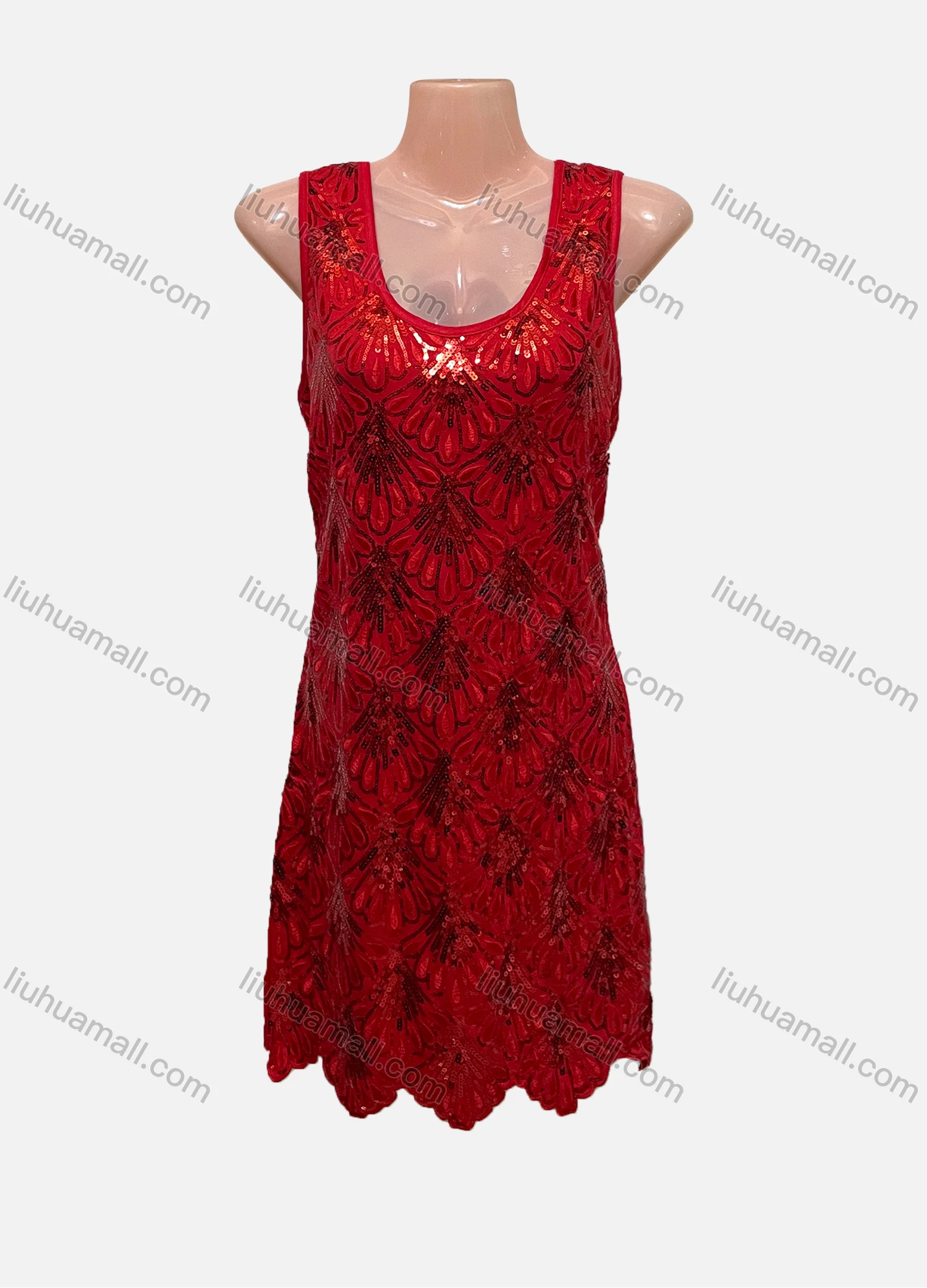 Wholesale Women's Vintage Scoop Neck Sequin Knee Length Tank Dress - Liuhuamall