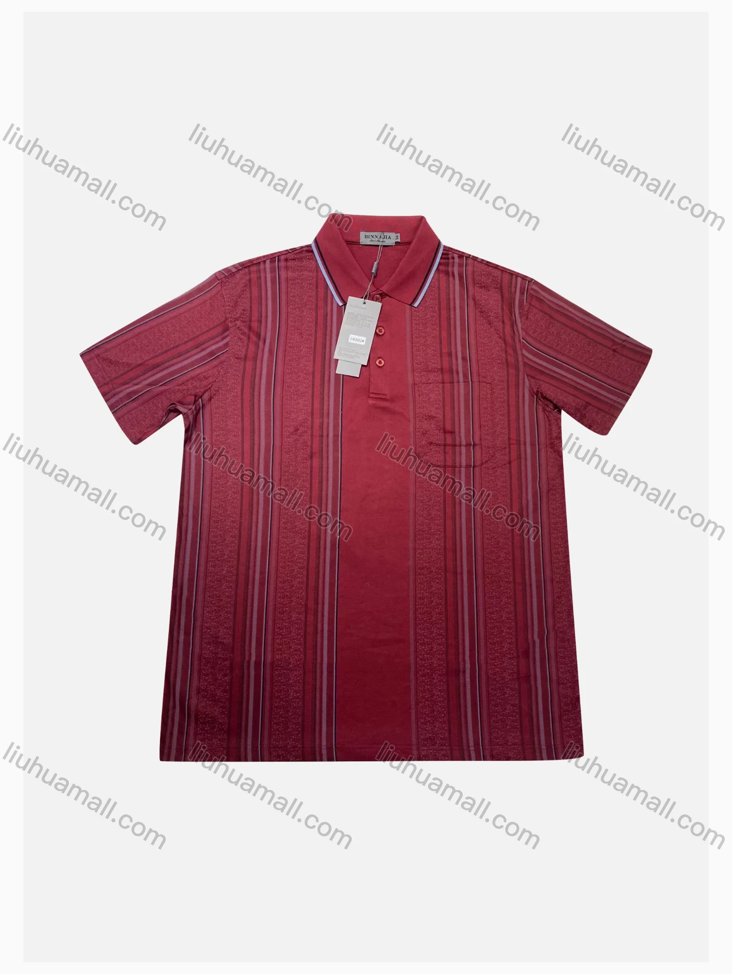 Wholesale Men's Casual Striped Short Sleeve Patch Pocket Polo Shirts - Liuhuamall