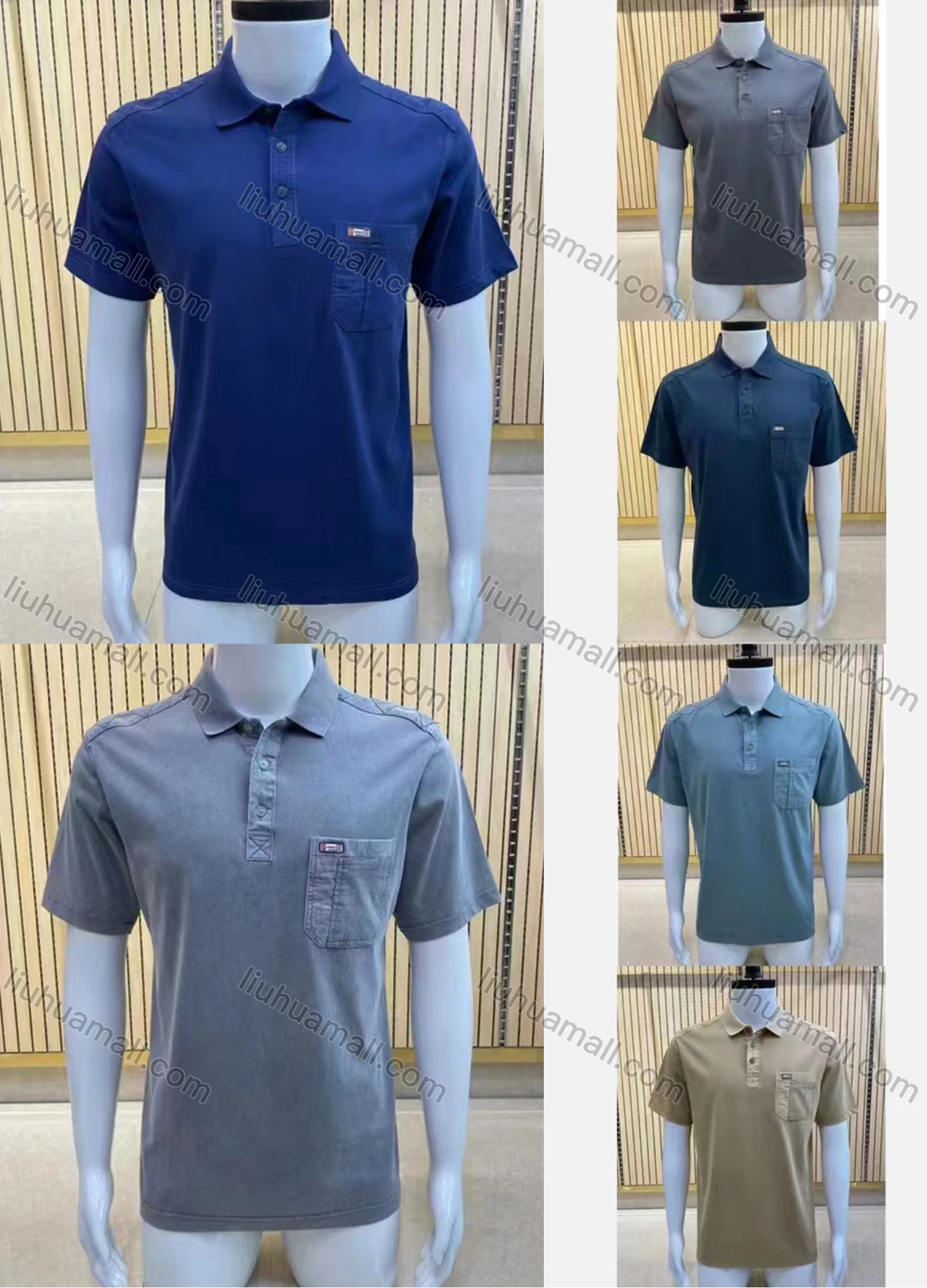 Wholesale Men's Casual Short Sleeve Button Front Plain Polo Shirts - Liuhuamall