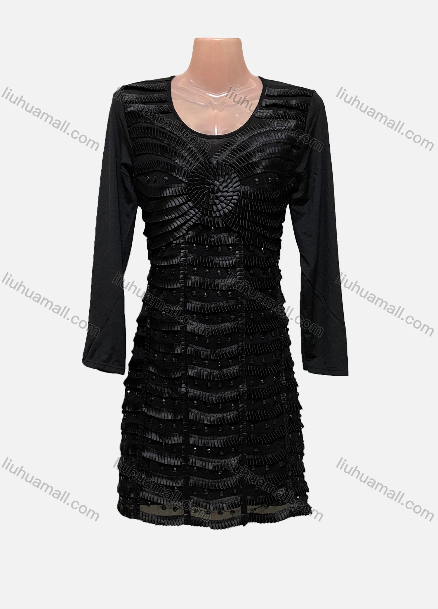 Wholesale Women's Casual Scoop Neck Rhinestone Knee Length Dress - Liuhuamall