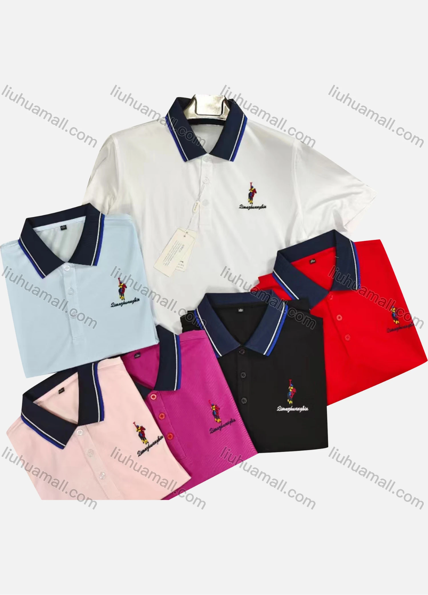 Wholesale Men's Casual Short Sleeve Embroidery Label Button Front Polo Shirts - Liuhuamall