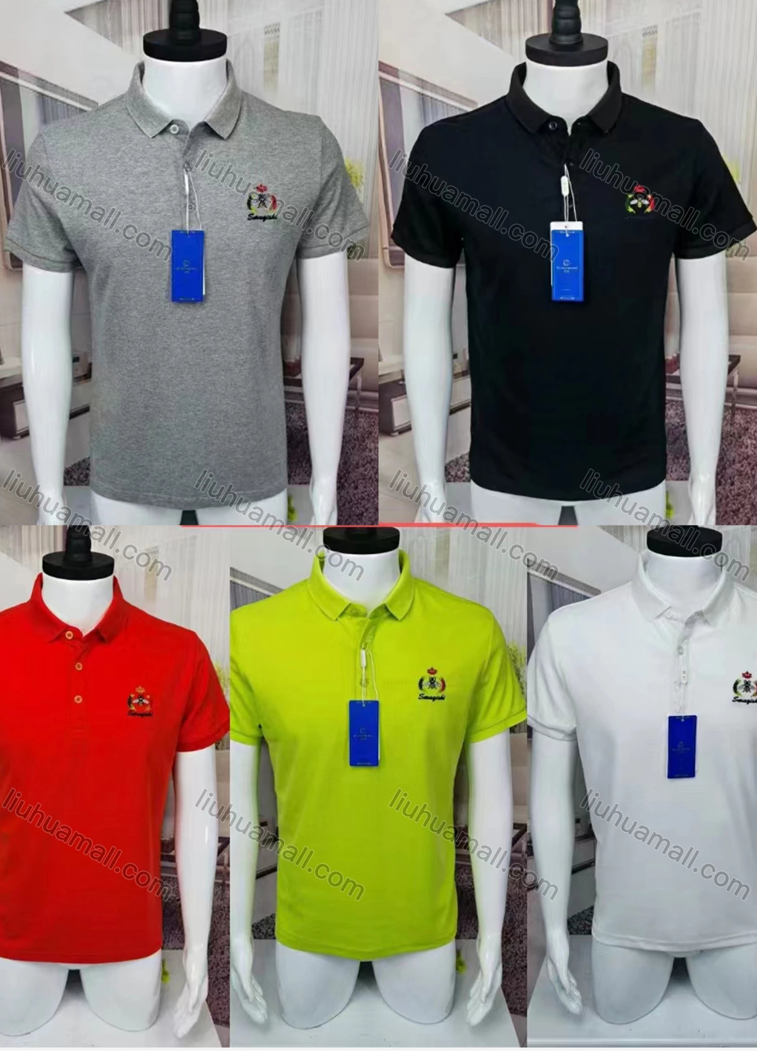 Wholesale Men's Casual Short Sleeve Embroidery Label Button Front Polo Shirts - Liuhuamall