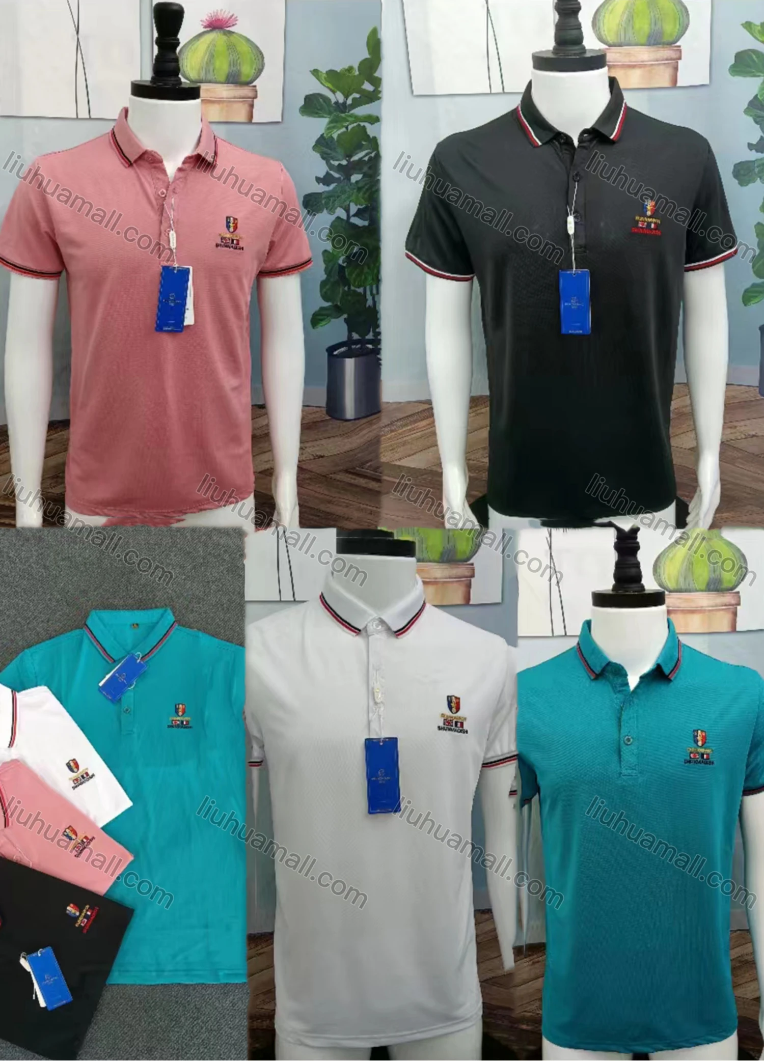 Wholesale Men's Casual Short Sleeve Embroidery Label Button Front Polo Shirts - Liuhuamall