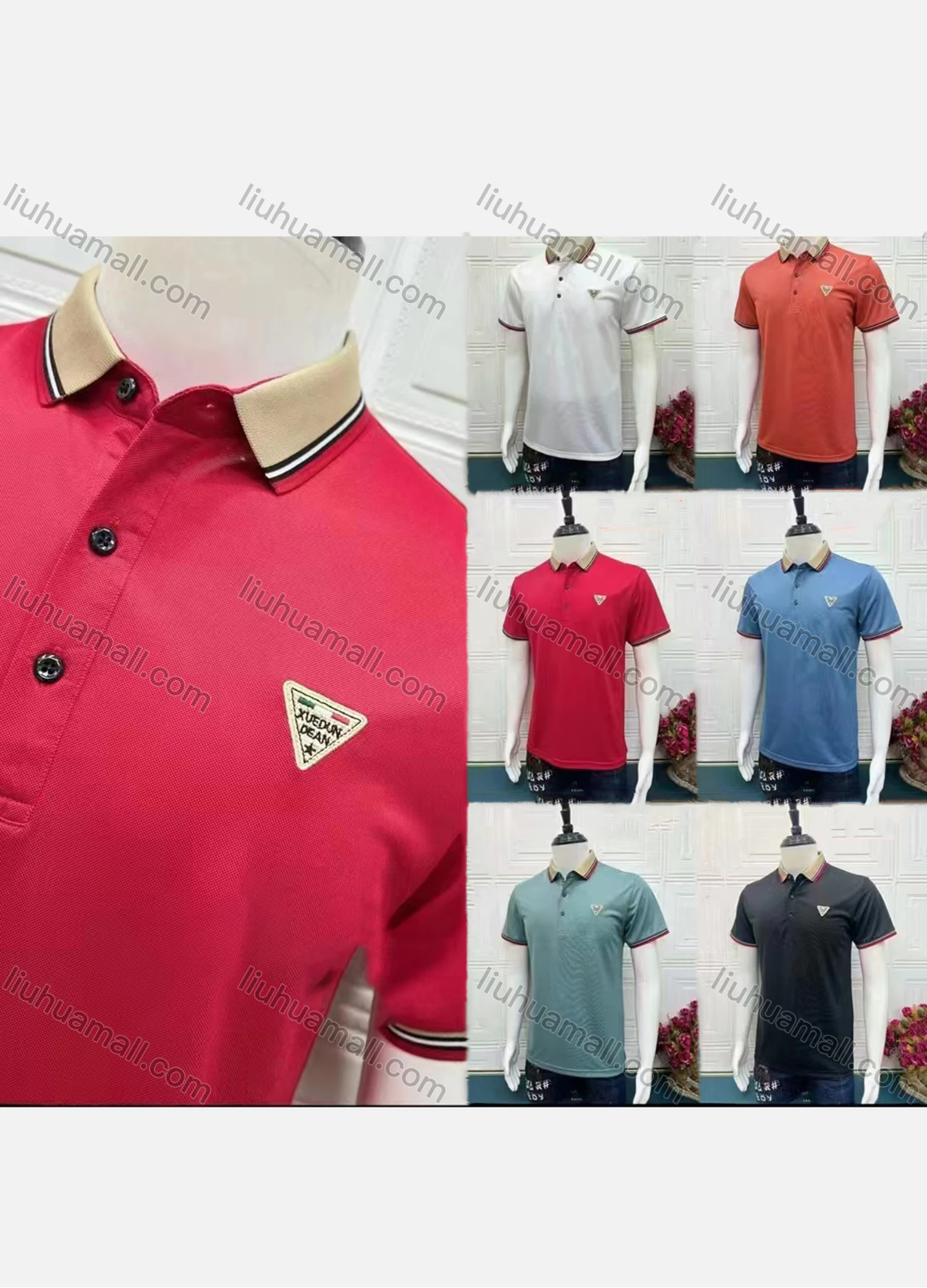 Wholesale Men's Casual Short Sleeve Patch Label Button Front Polo Shirts - Liuhuamall