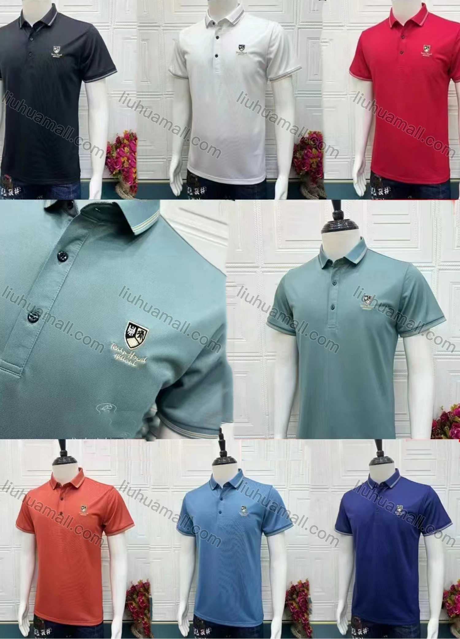 Wholesale Men's Casual Short Sleeve Embroidery Label Button Front Polo Shirts - Liuhuamall