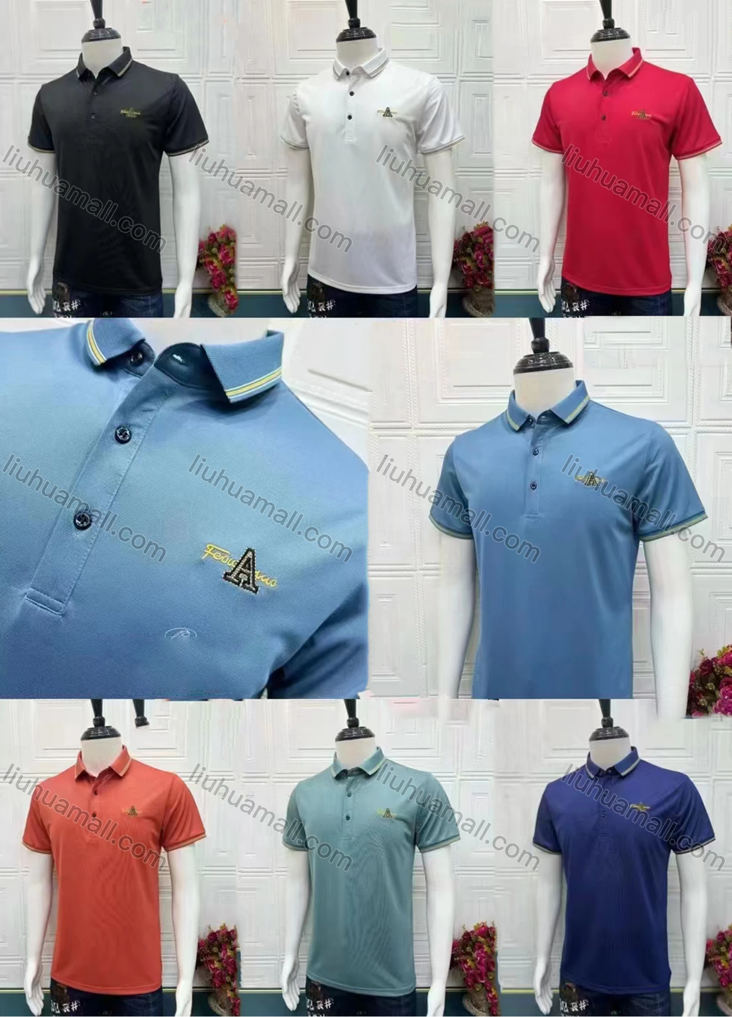 Wholesale Men's Casual Short Sleeve Embroidery Label Button Front Polo Shirts - Liuhuamall