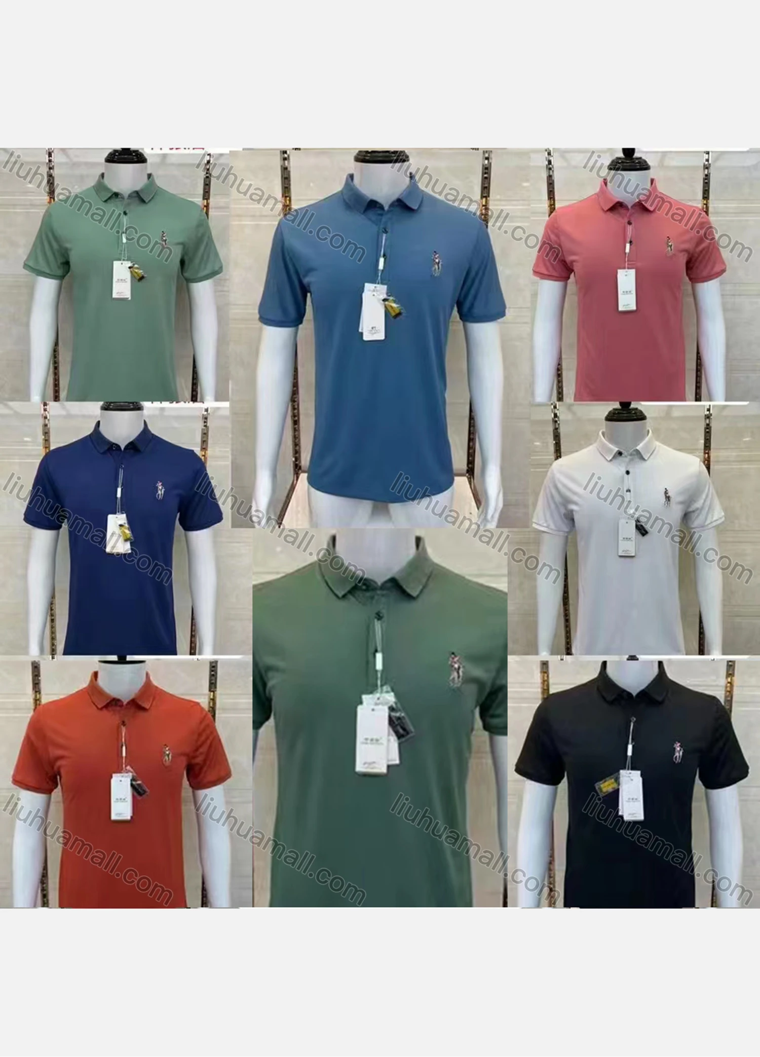 Wholesale Men's Casual Short Sleeve Embroidery Label Button Front Polo Shirts - Liuhuamall