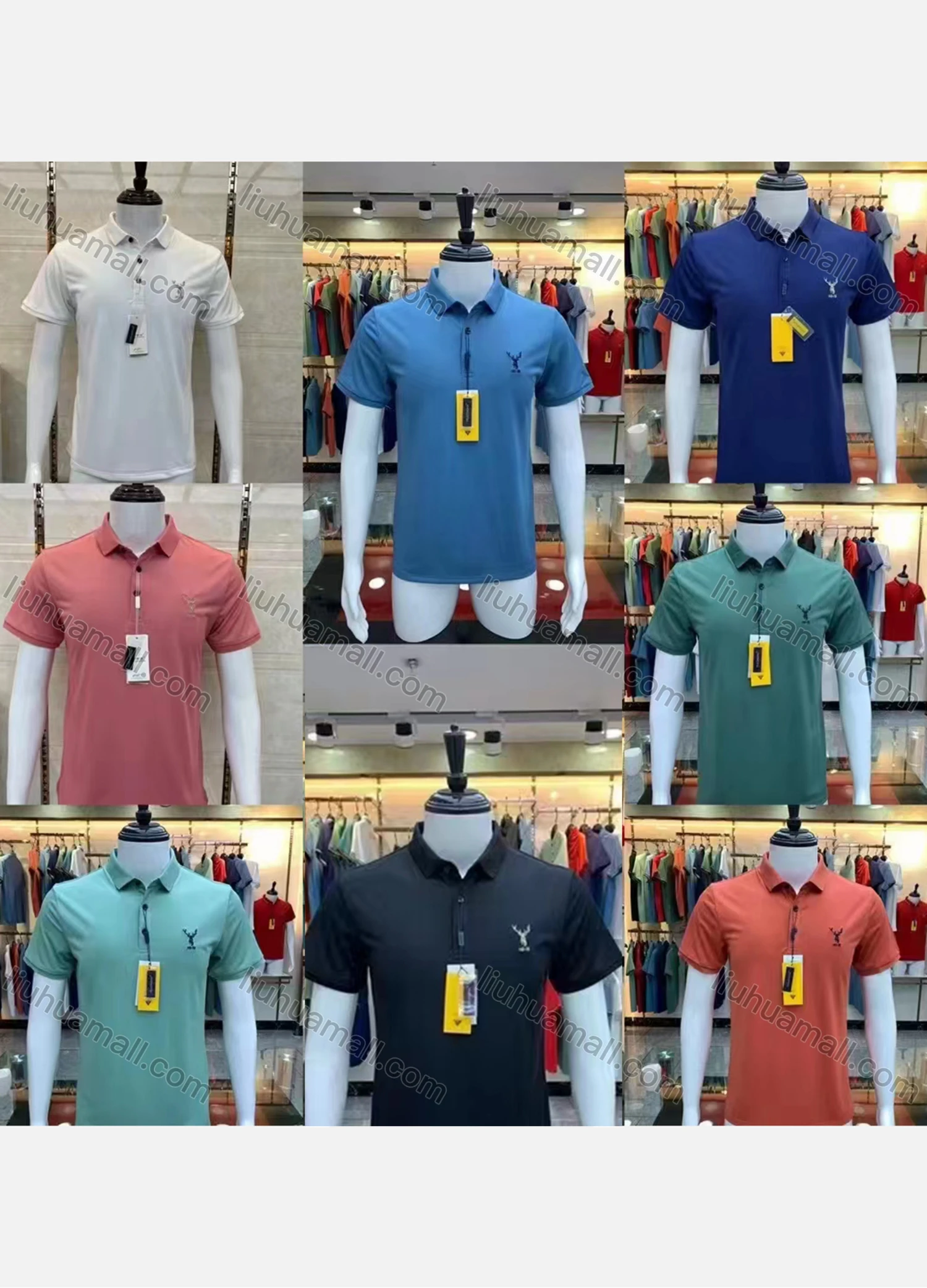 Wholesale Men's Casual Short Sleeve Embroidery Label Button Front Polo Shirts - Liuhuamall
