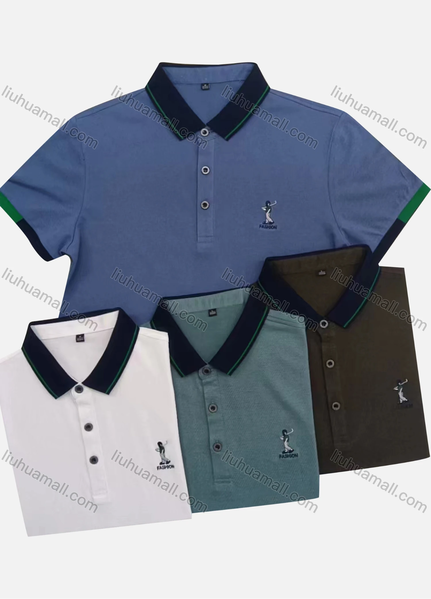 Wholesale Men's Casual Short Sleeve Embroidery Label Button Front Polo Shirts - Liuhuamall