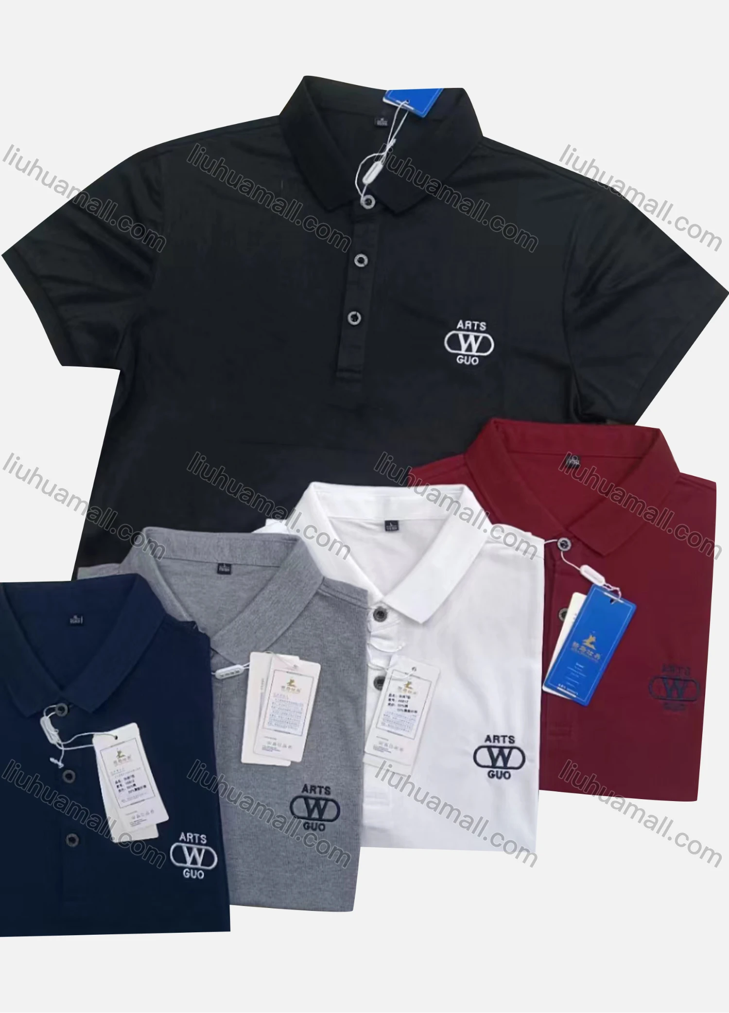 Wholesale Men's Casual Short Sleeve Embroidery Label Button Front Polo Shirts - Liuhuamall