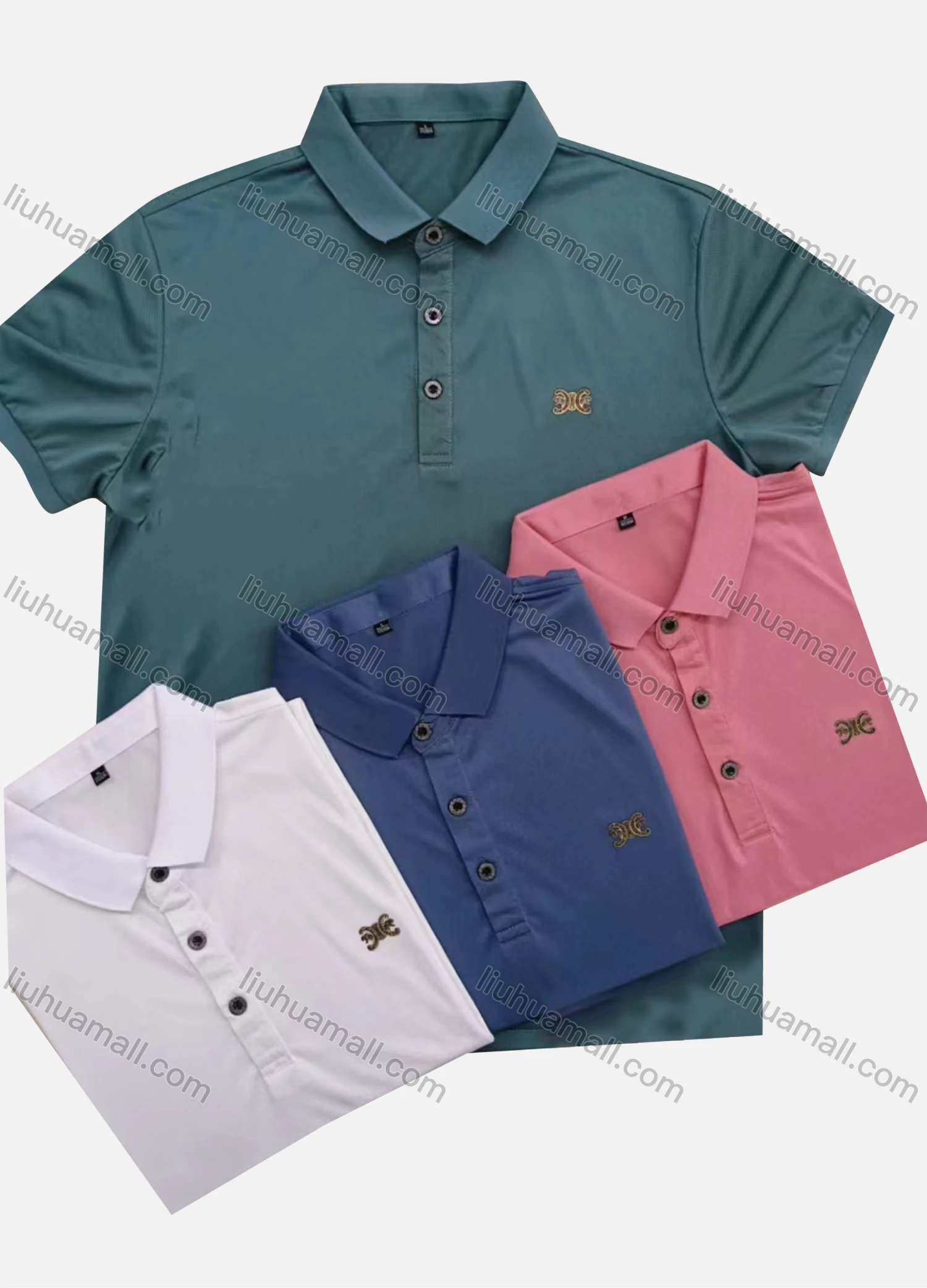 Wholesale Men's Casual Short Sleeve Embroidery Label Button Front Polo Shirts - Liuhuamall