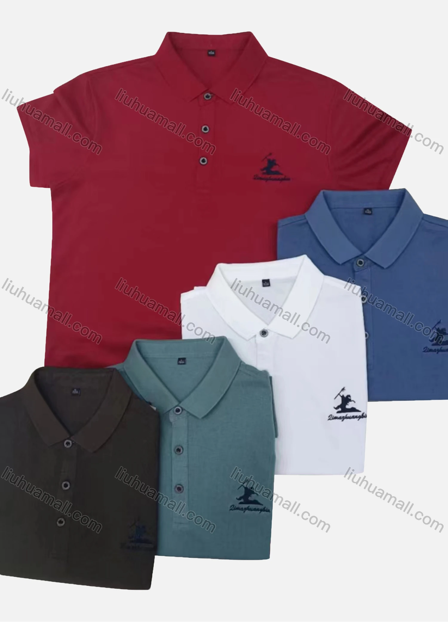 Wholesale Men's Casual Short Sleeve Embroidery Label Button Front Polo Shirts - Liuhuamall