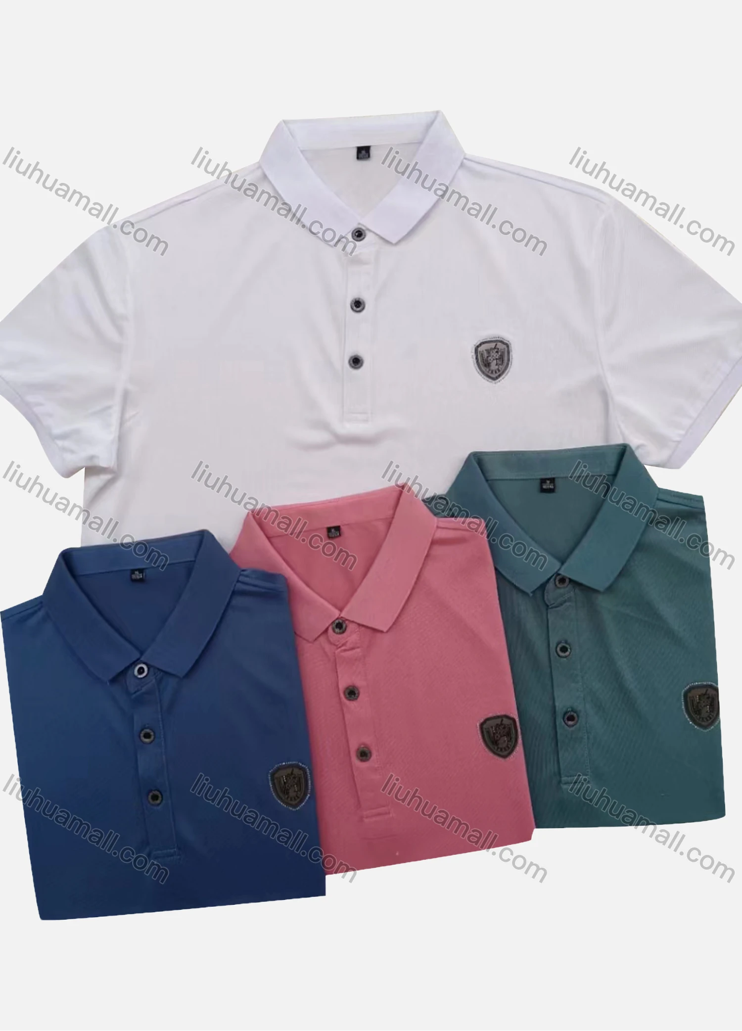 Wholesale Men's Casual Short Sleeve Embroidery Label Button Front Polo Shirts - Liuhuamall