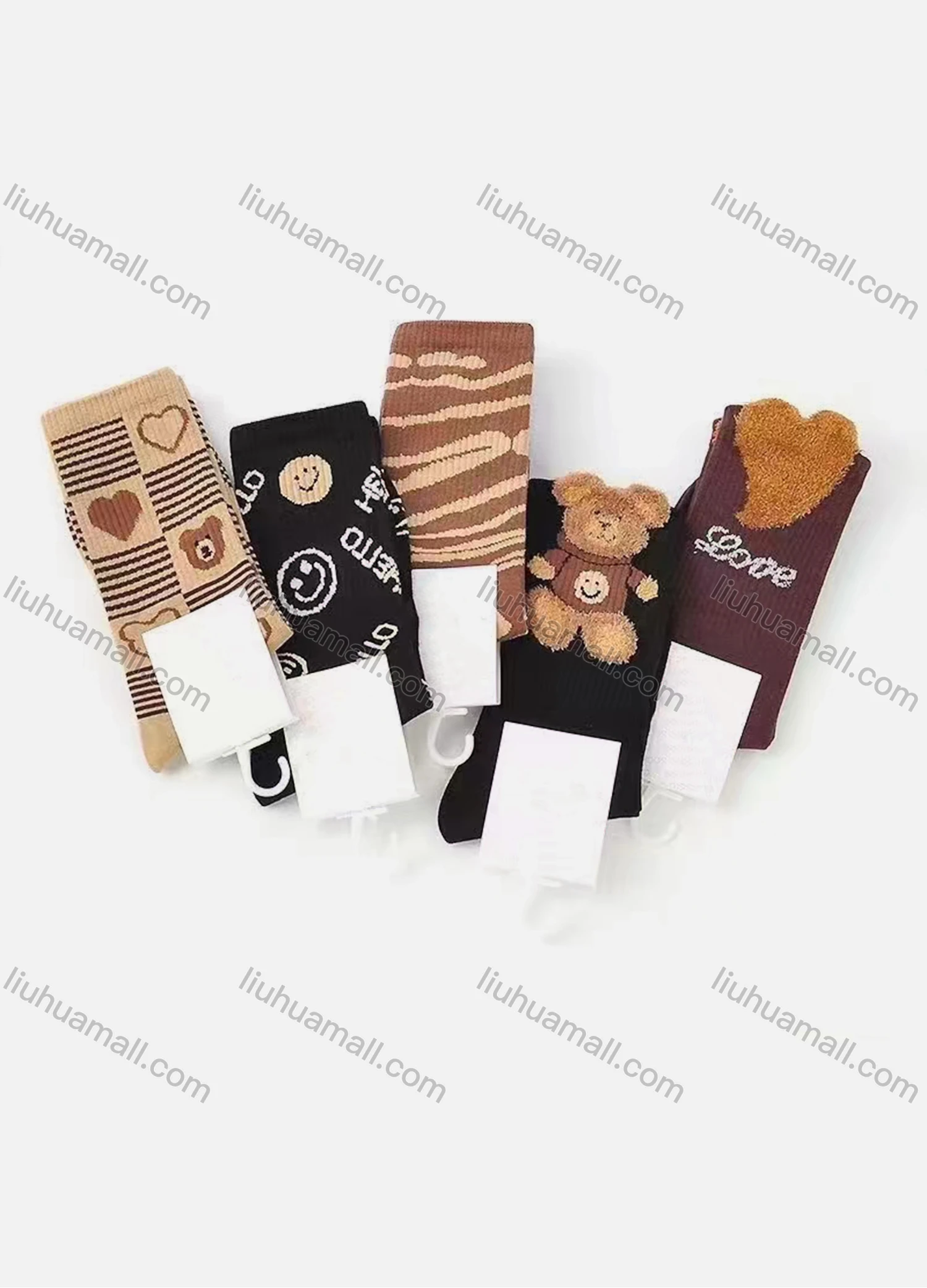 Wholesale Women's Cute Letter Bear Graphic Cushioned Crew Socks - Liuhuamall