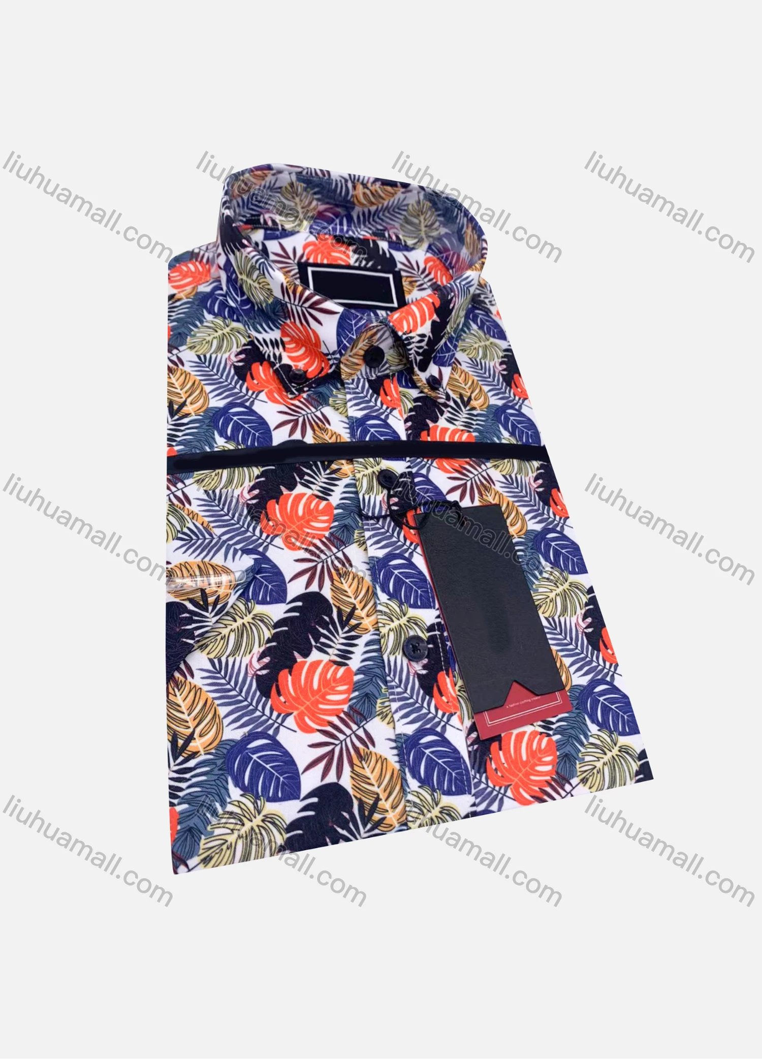 Wholesale Men's Casual Collared Long Sleeve Leaf Print 100%Cotton Shirt - Liuhuamall