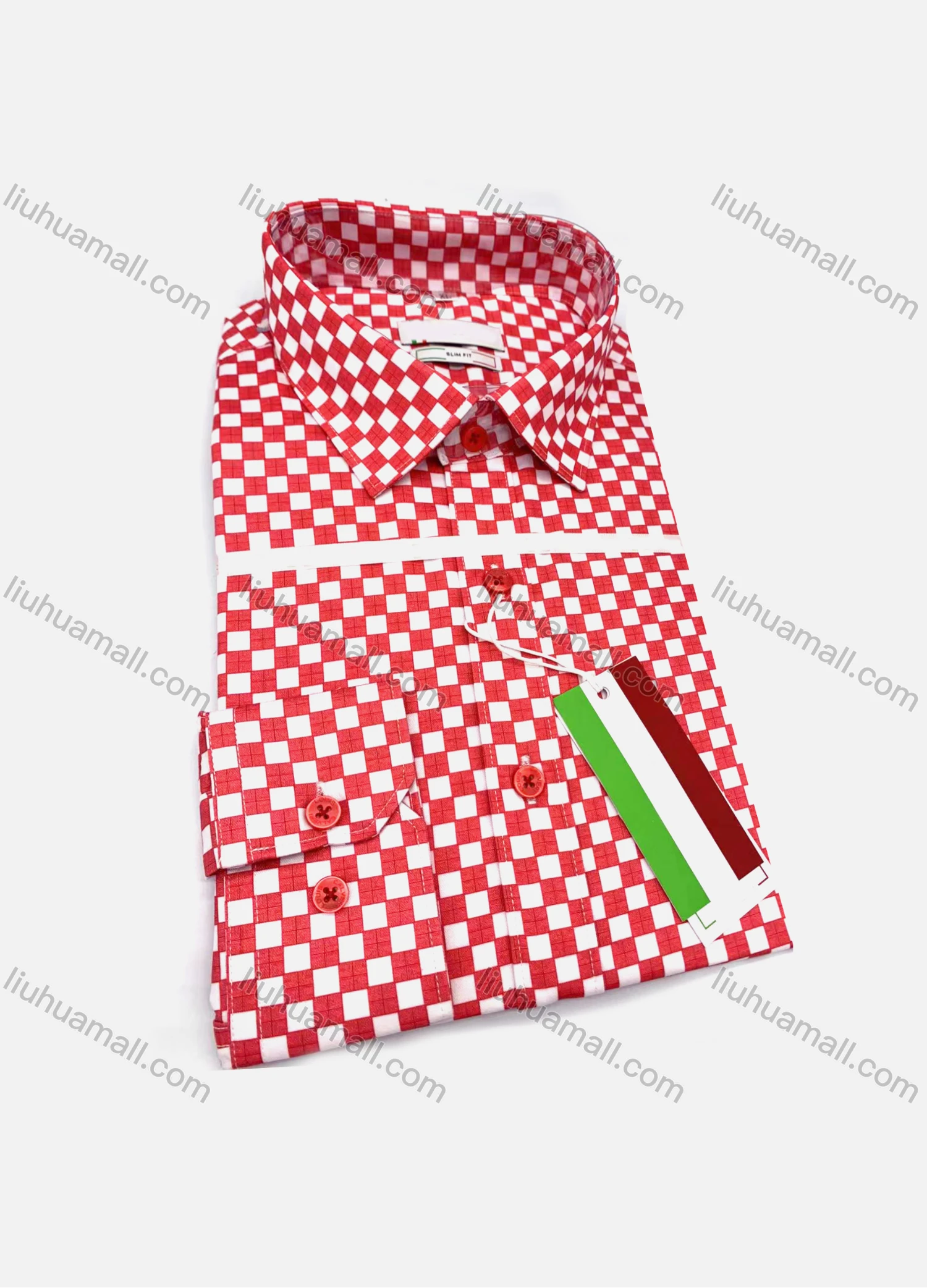 Wholesale Men's Casual Collared Long Sleeve Plaid Print 100%Cotton Shirt - Liuhuamall