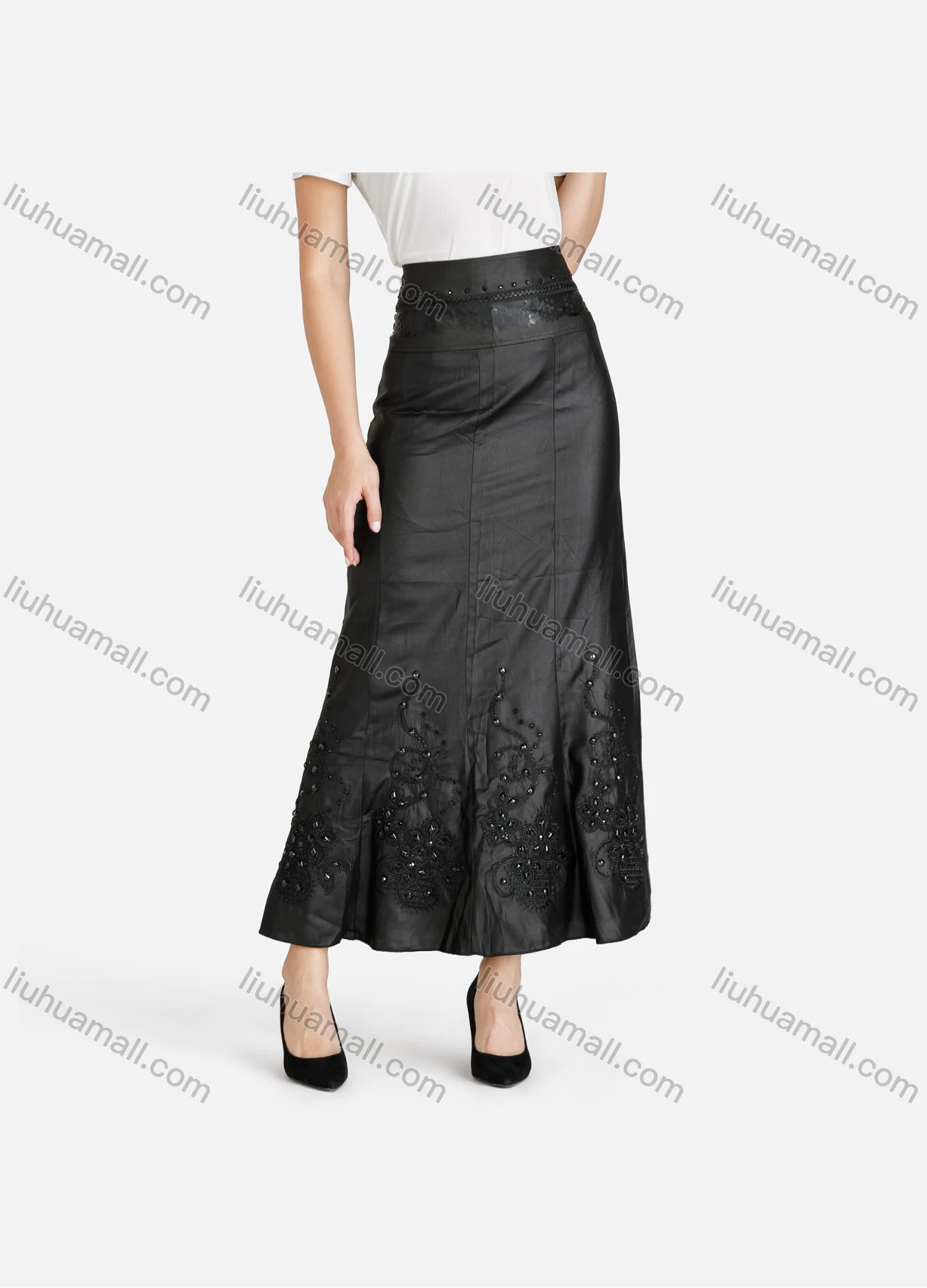 Wholesale Women's Casual Lace Applique Rhinestone Midi Skirts - Liuhuamall
