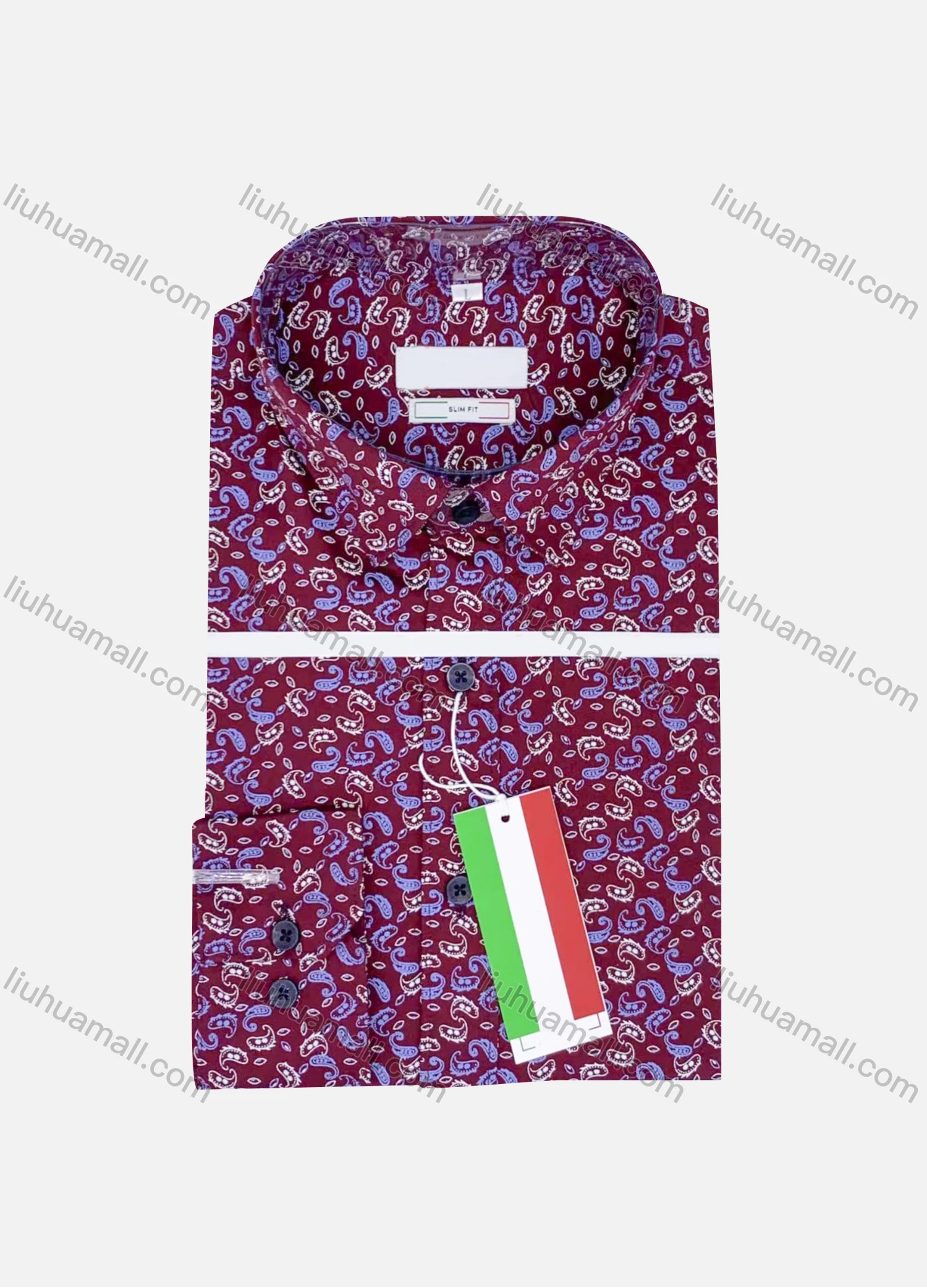 Wholesale Men's Casual Collared Long Sleeve Paisley Print 100%Cotton Shirt - Liuhuamall