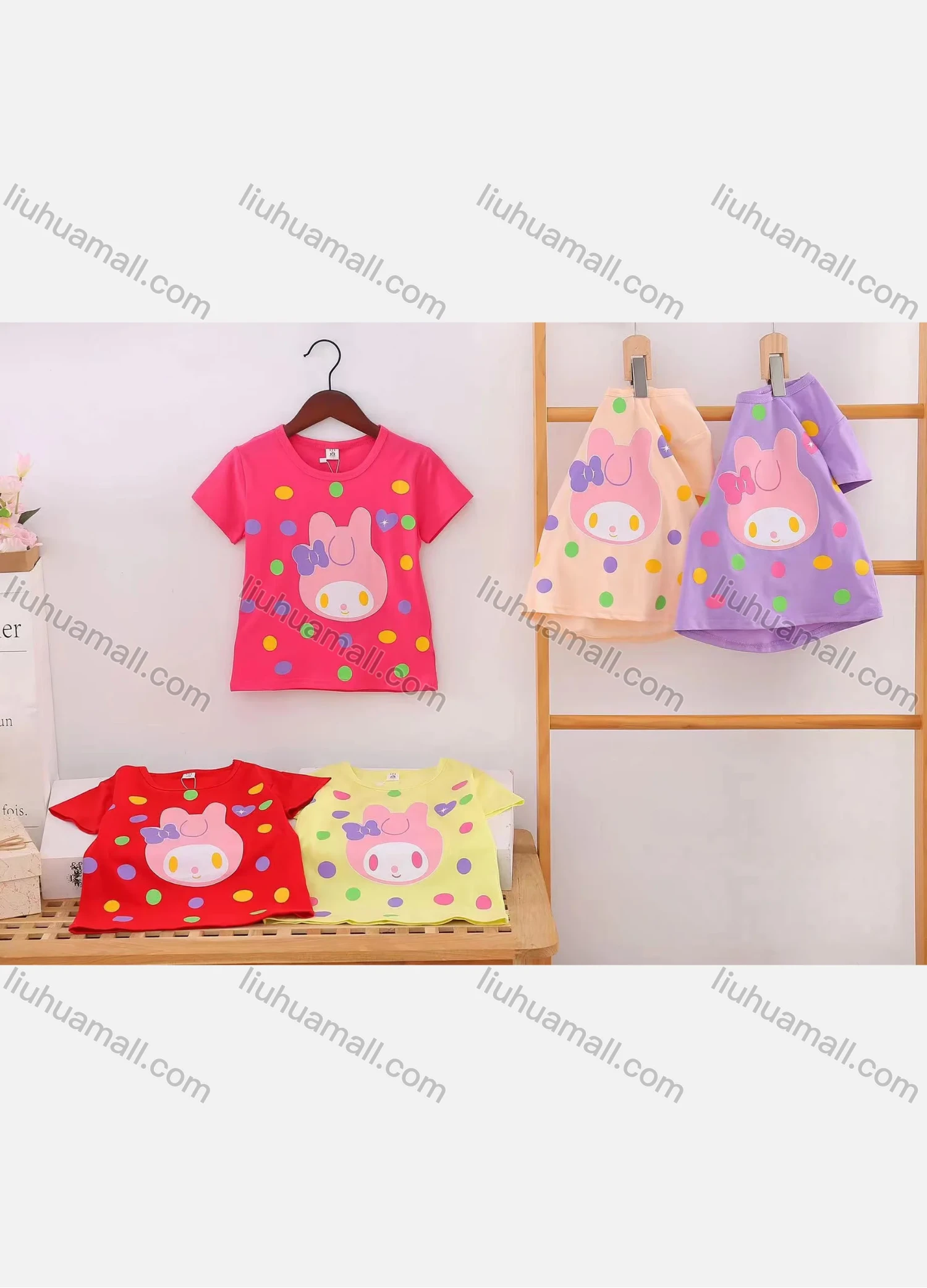 Wholesale Girl's Casual Cartoon Print Round Neck Short Sleeve Modal Cotton Tee - Liuhuamall