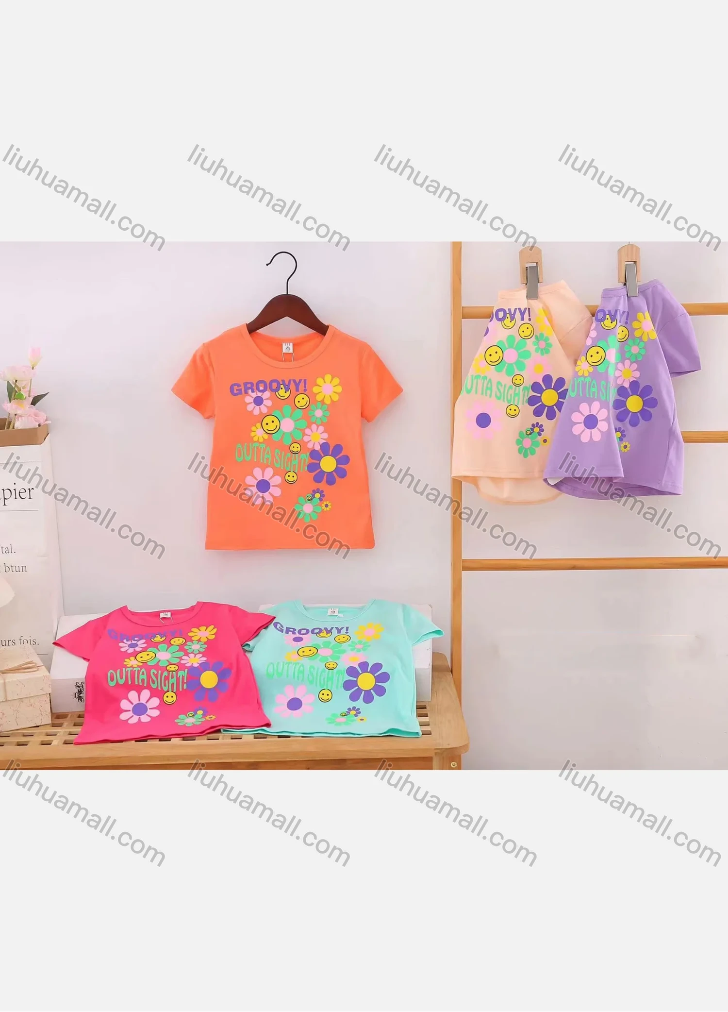 Wholesale Girl's Casual Cartoon Print Round Neck Short Sleeve Modal Cotton Tee - Liuhuamall