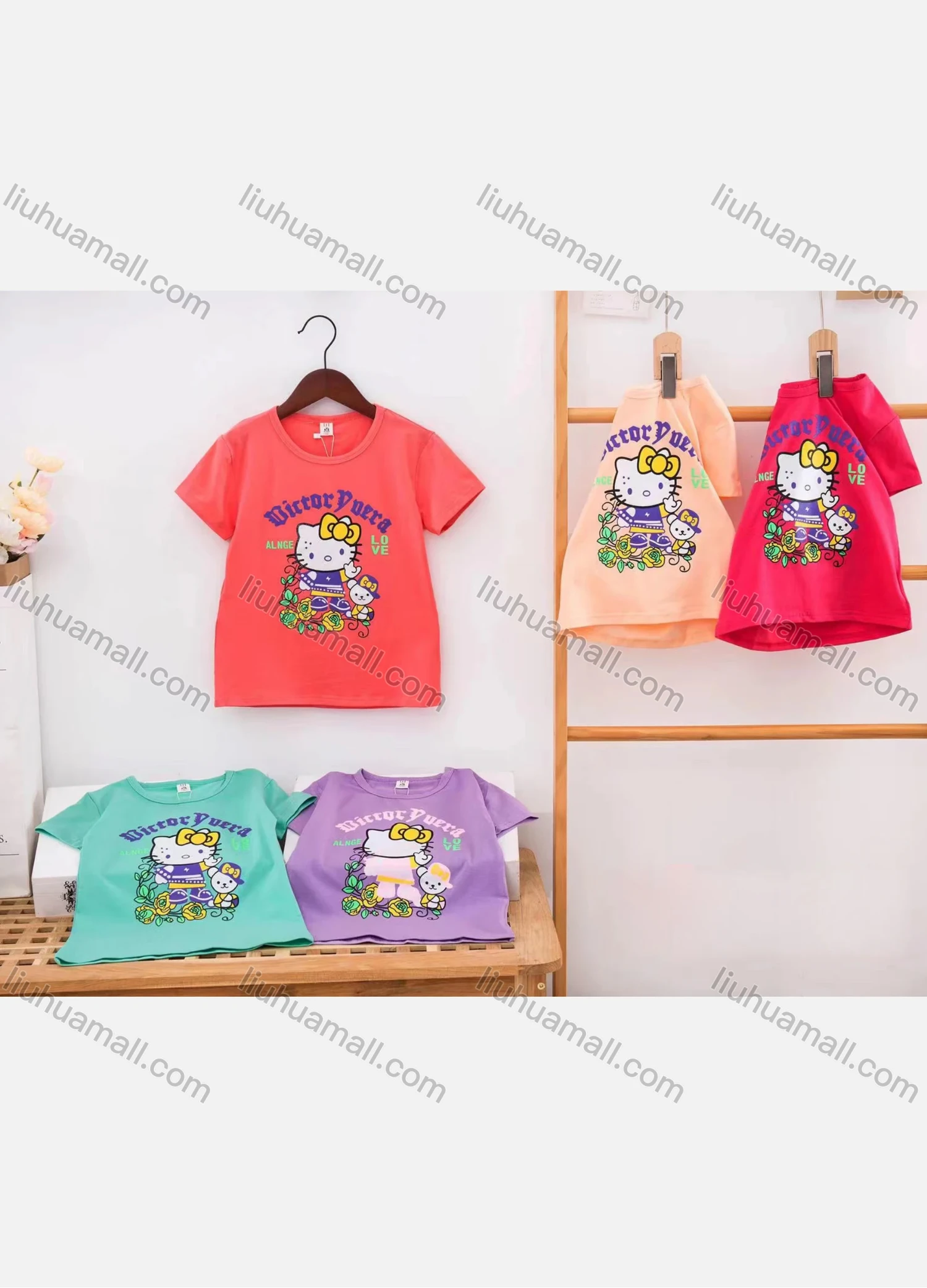 Wholesale Girl's Casual Cartoon Print Round Neck Short Sleeve Modal Cotton Tee - Liuhuamall
