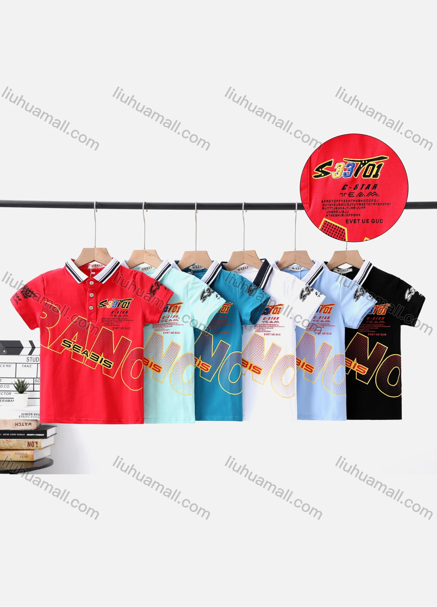 Wholesale Boy's Casual Letter Print Short Sleeve Modal Cotton Polo Shirt - Liuhuamall