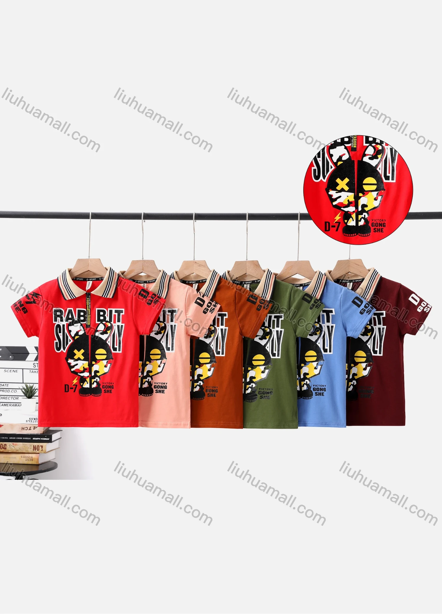 Wholesale Boy's Casual Letter & Cartoon Print Short Sleeve Modal Cotton Polo Shirt - Liuhuamall